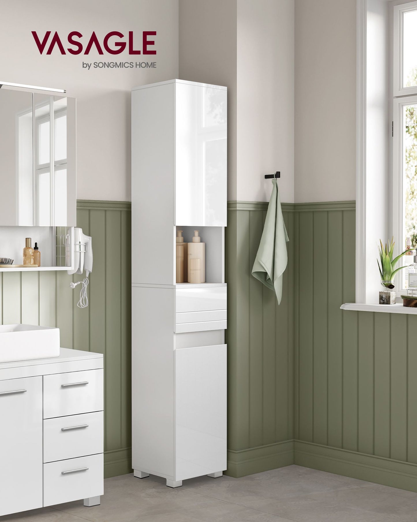 Mueble de Baño Armario de Baño Unidad de Almacenamiento de Baño Blanco-VASAGLE