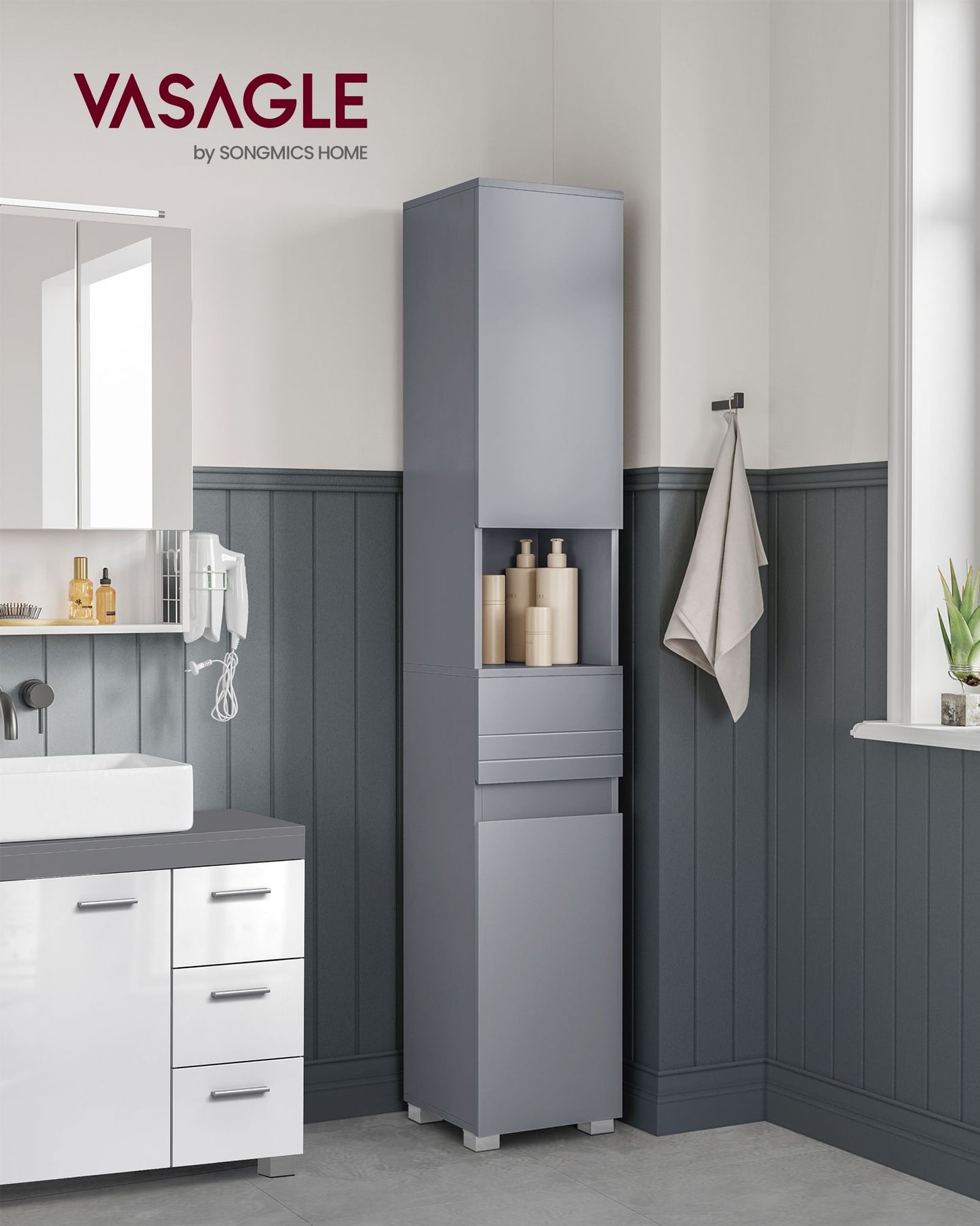 Mueble de Baño con Estantes Regulables Gris Mística-VASAGLE