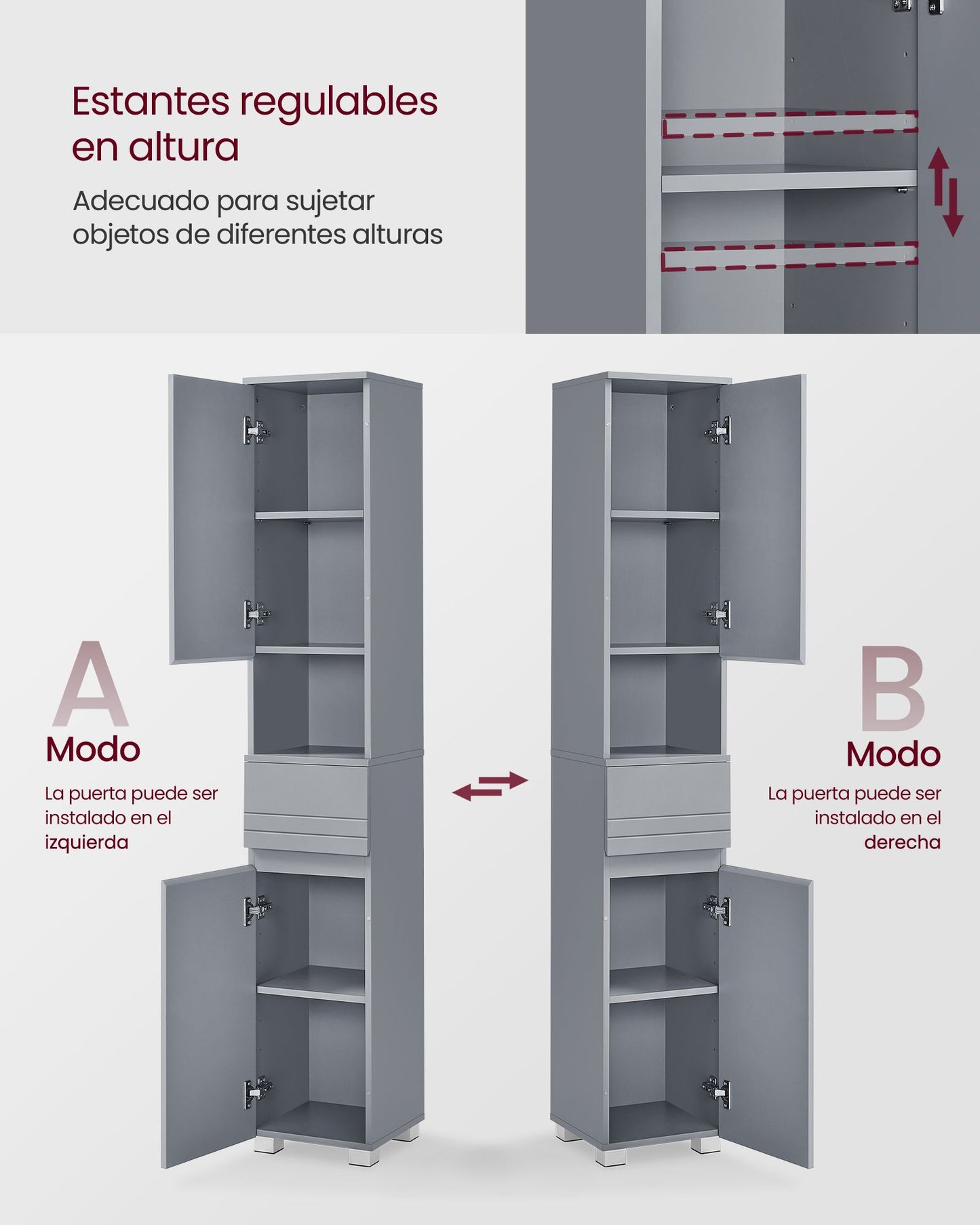 Mueble de Baño con Estantes Regulables Gris Mística-VASAGLE