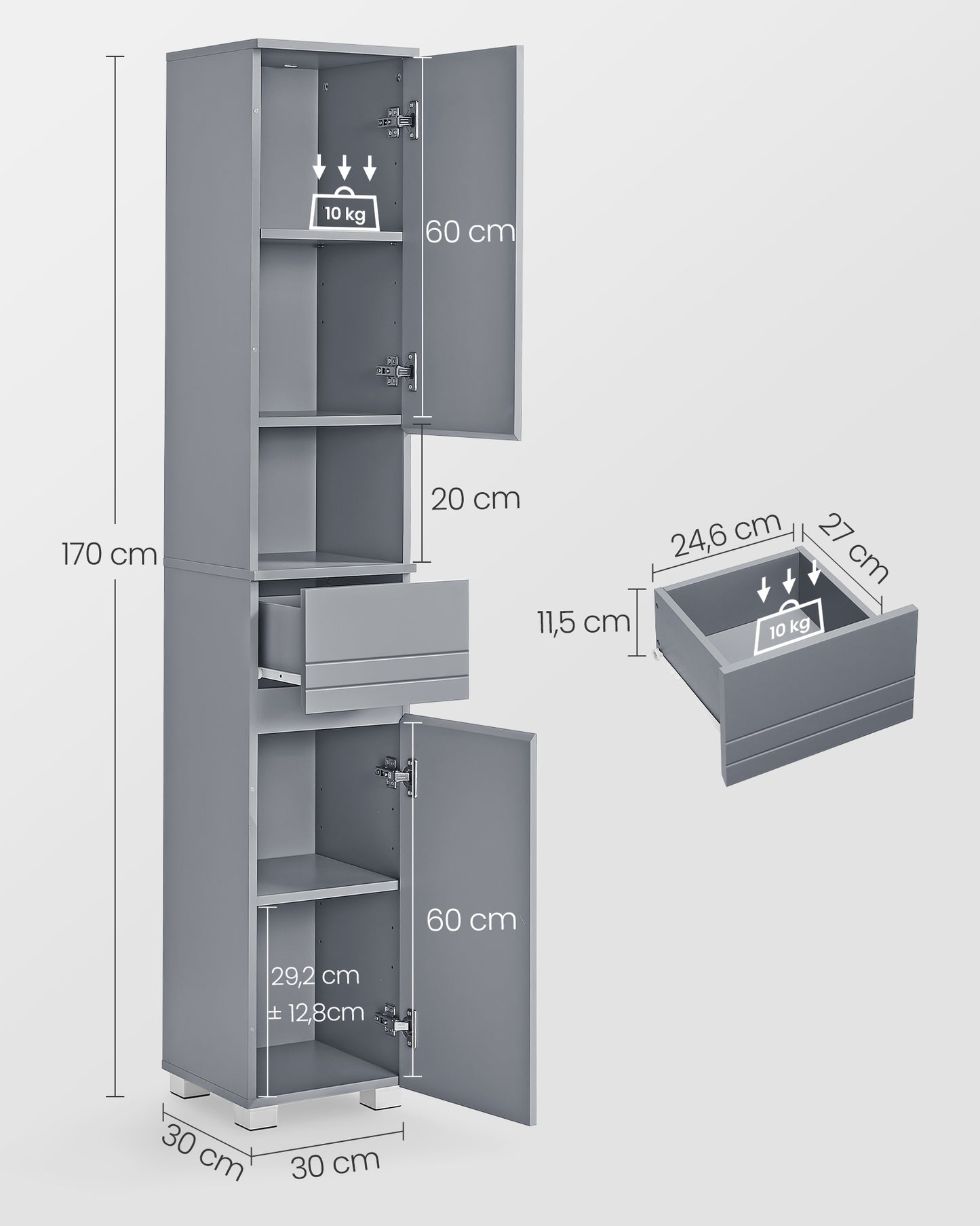 Mueble de Baño con Estantes Regulables Gris Mística-VASAGLE