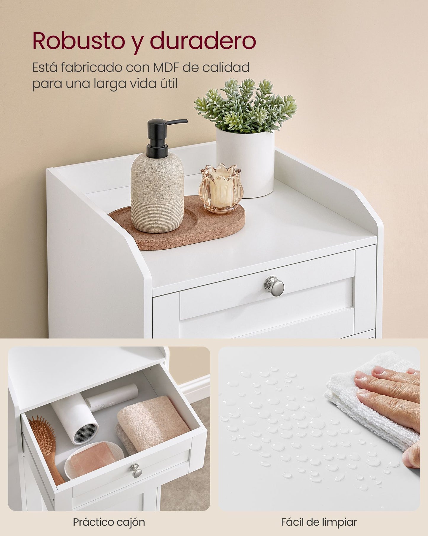 Armario de Baño con Cesto Ropa Sucia 40 x 40 x 80,2 cm Blanco Nube-VASAGLE