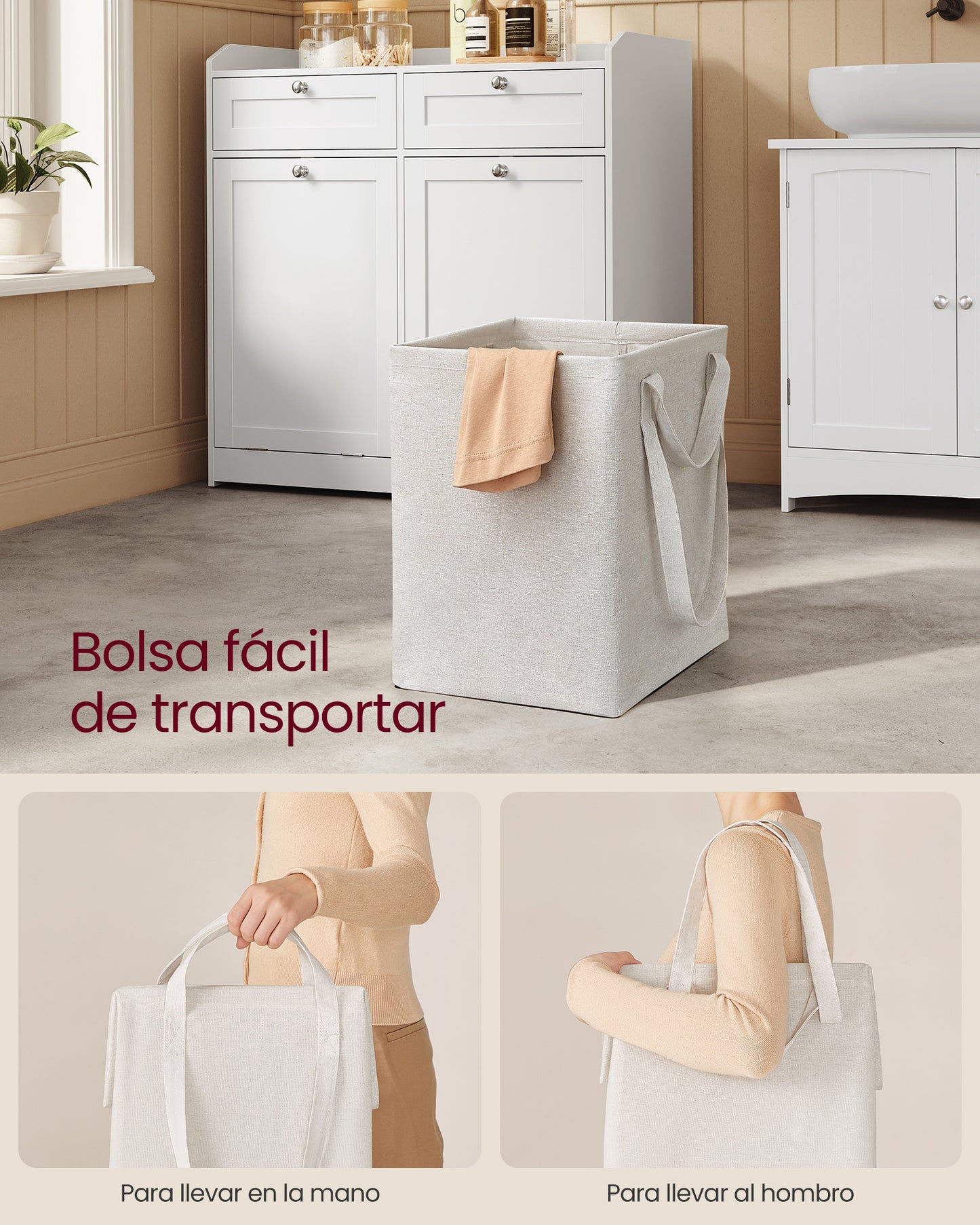 Armario de Baño con Cesto Ropa Sucia Blanco Nube-VASAGLE