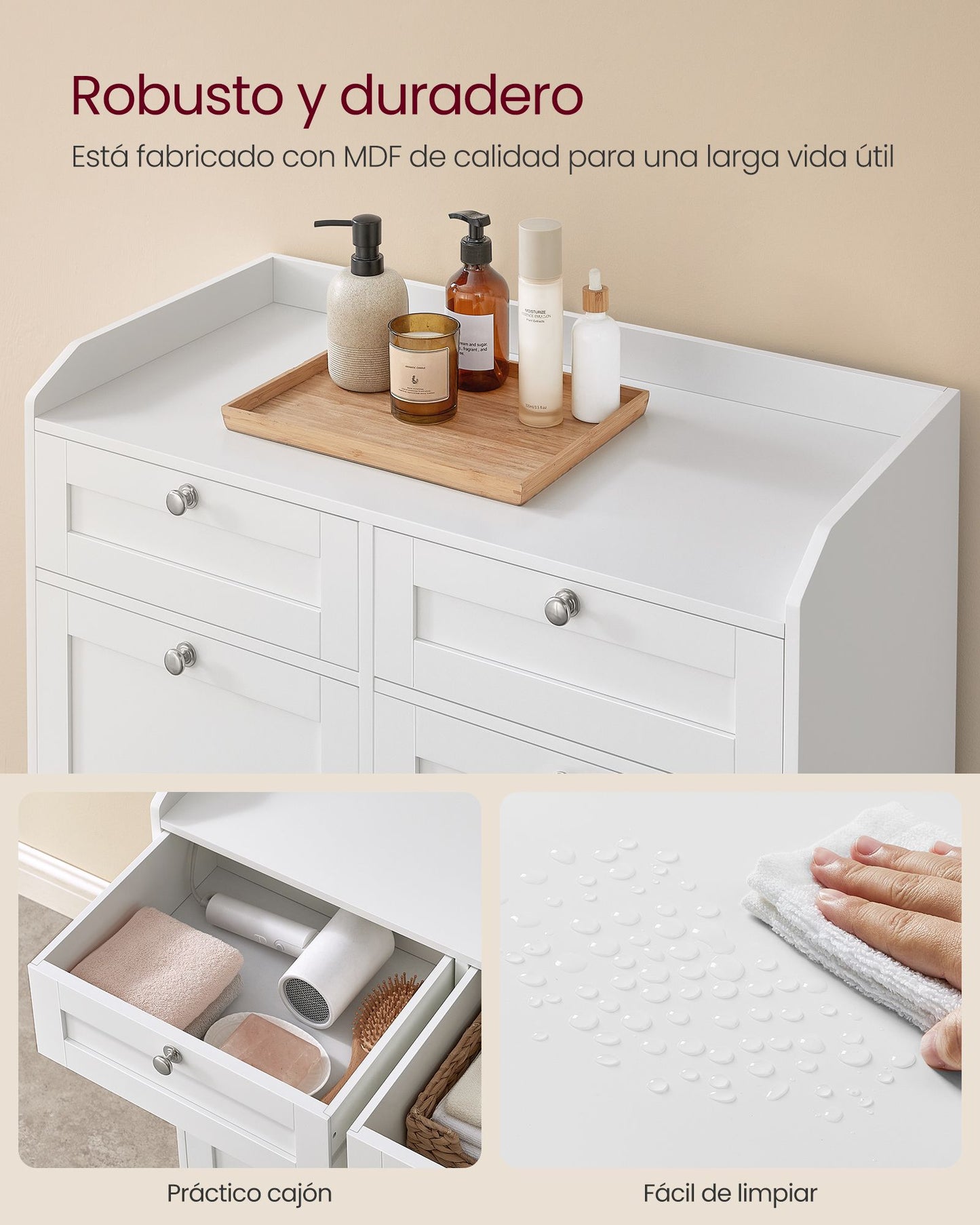 Armario de Baño con Cesto Ropa Sucia Blanco Nube-VASAGLE