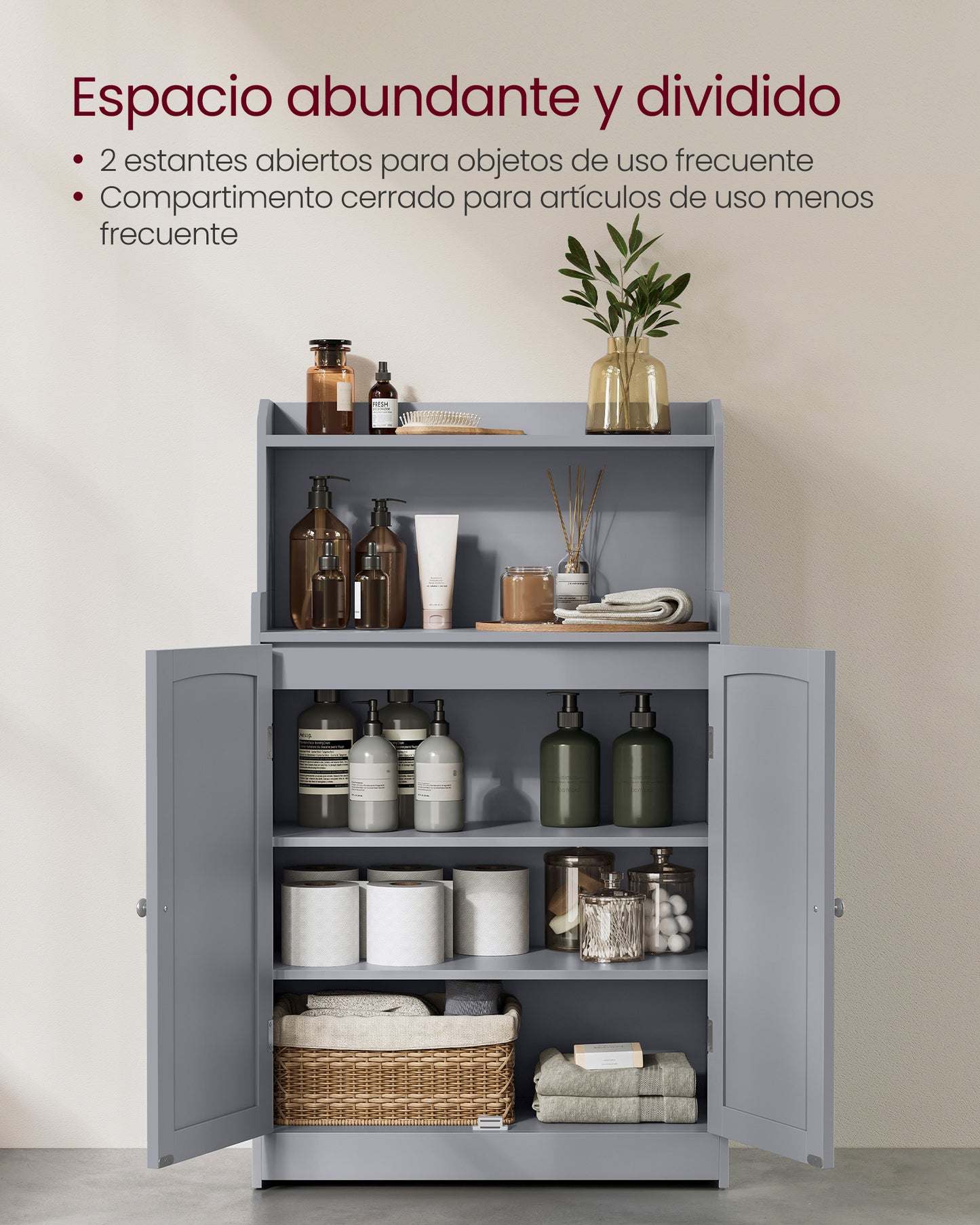 Armario de Baño con 2 Puertas 30 x 60 x 101 cm Gris Paloma-VASAGLE