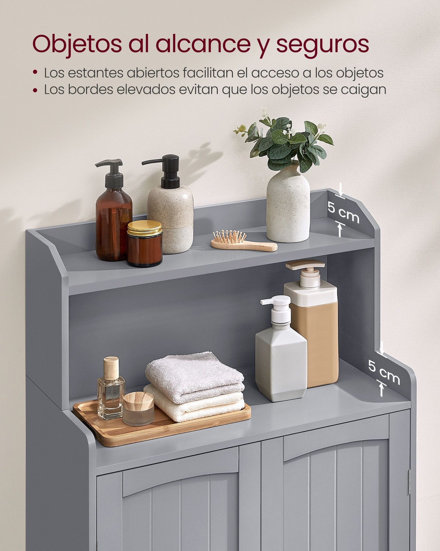 Armario de Baño con 2 Puertas 30 x 60 x 101 cm Gris Paloma-VASAGLE