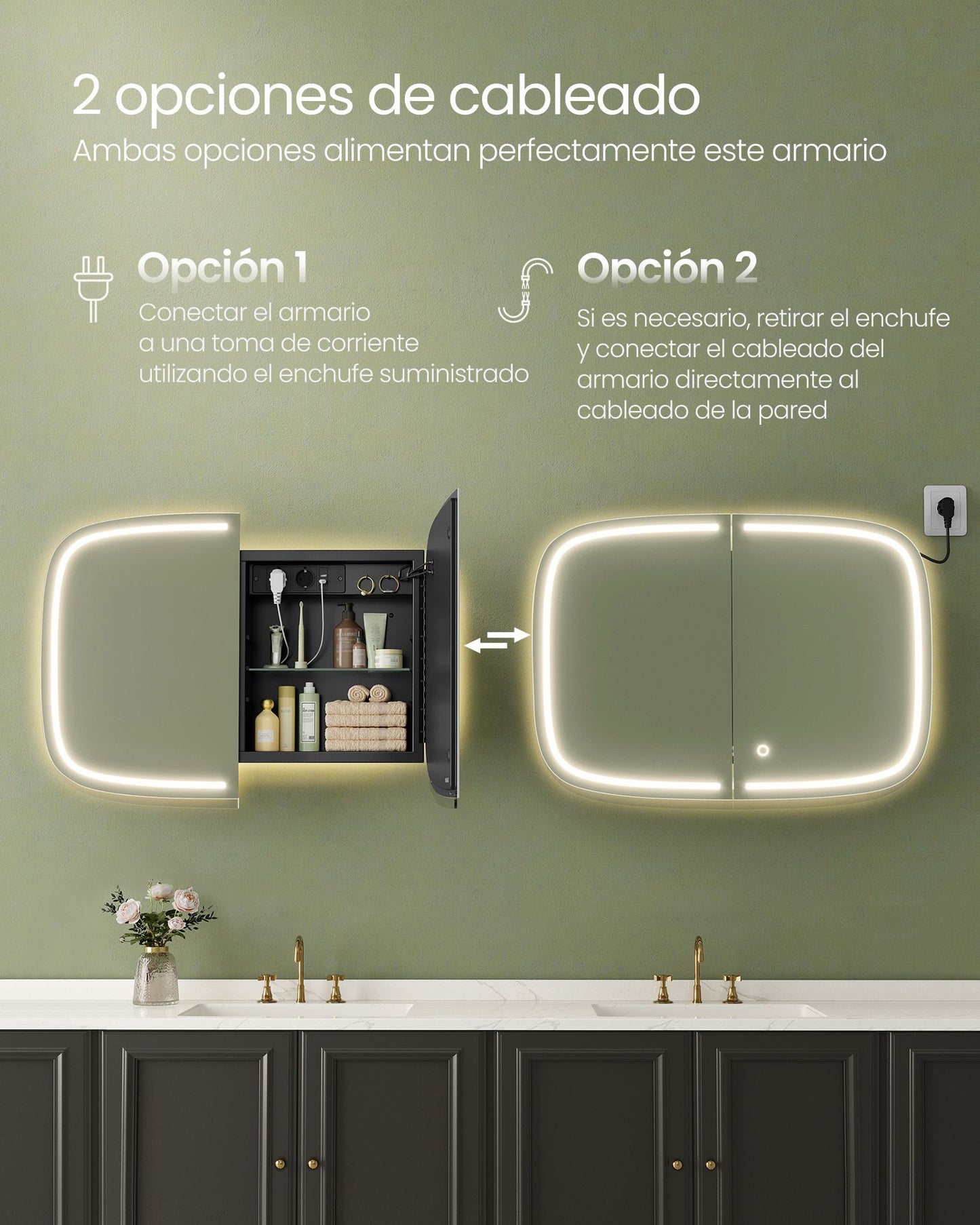 Armario de Baño de Pared con Espejo y Luz Negro Tinta-VASAGLE