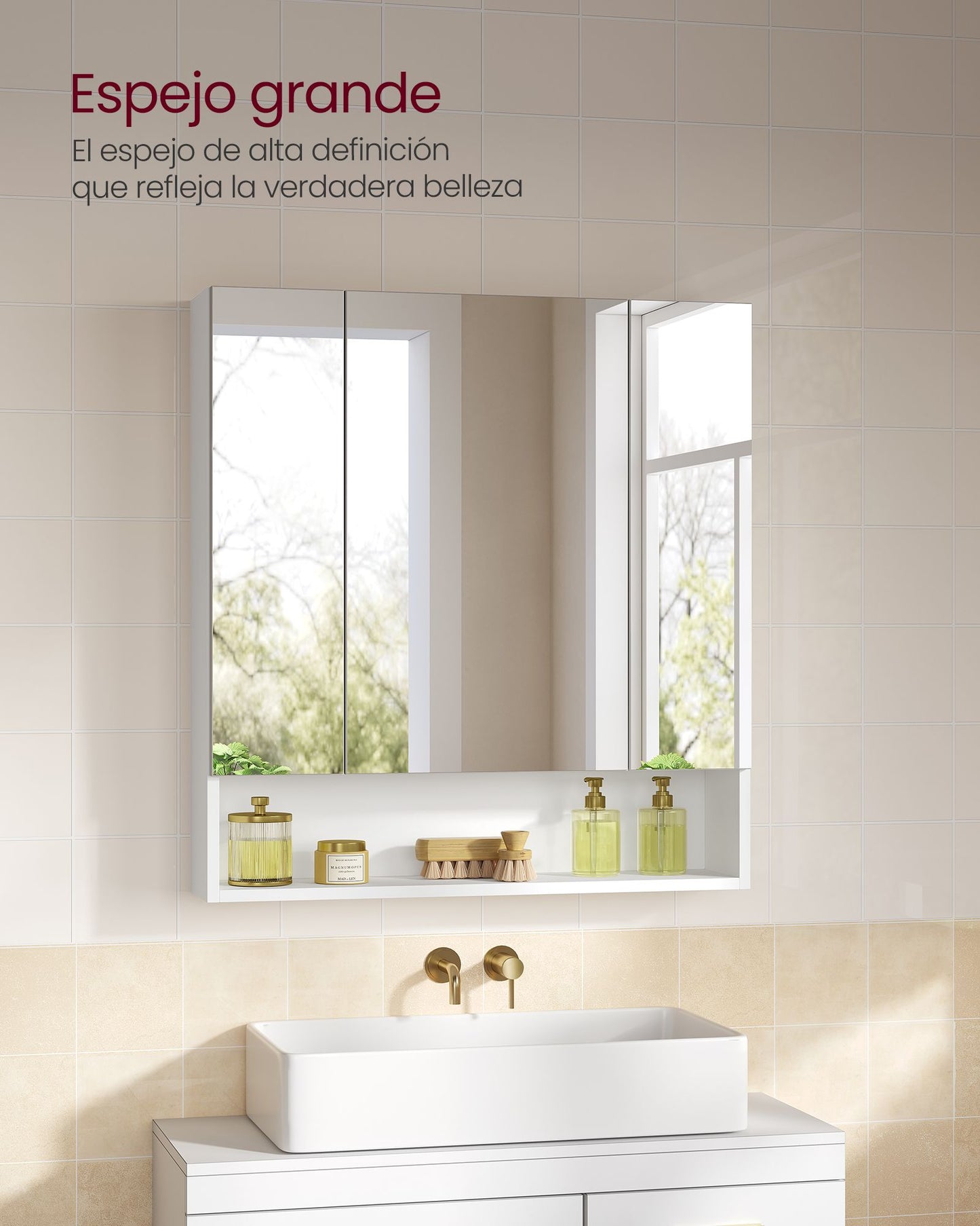 Armario de Baño con Puertas de Espejo Blanco Nube-VASAGLE