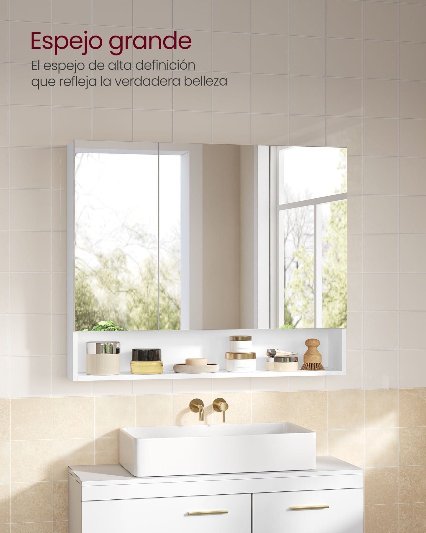 Armario de Baño con Puertas de Espejo 16,5 x 90 x 75 cm-VASAGLE