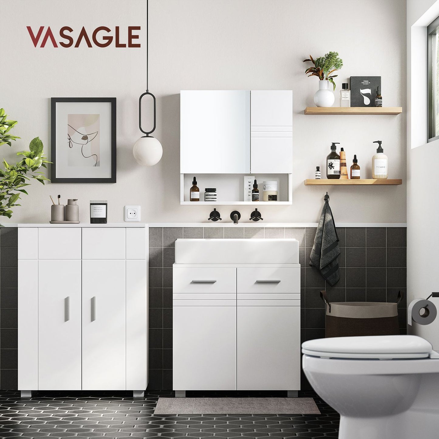 Armario de Baño 60 x 30 x 82 cm Blanco-VASAGLE