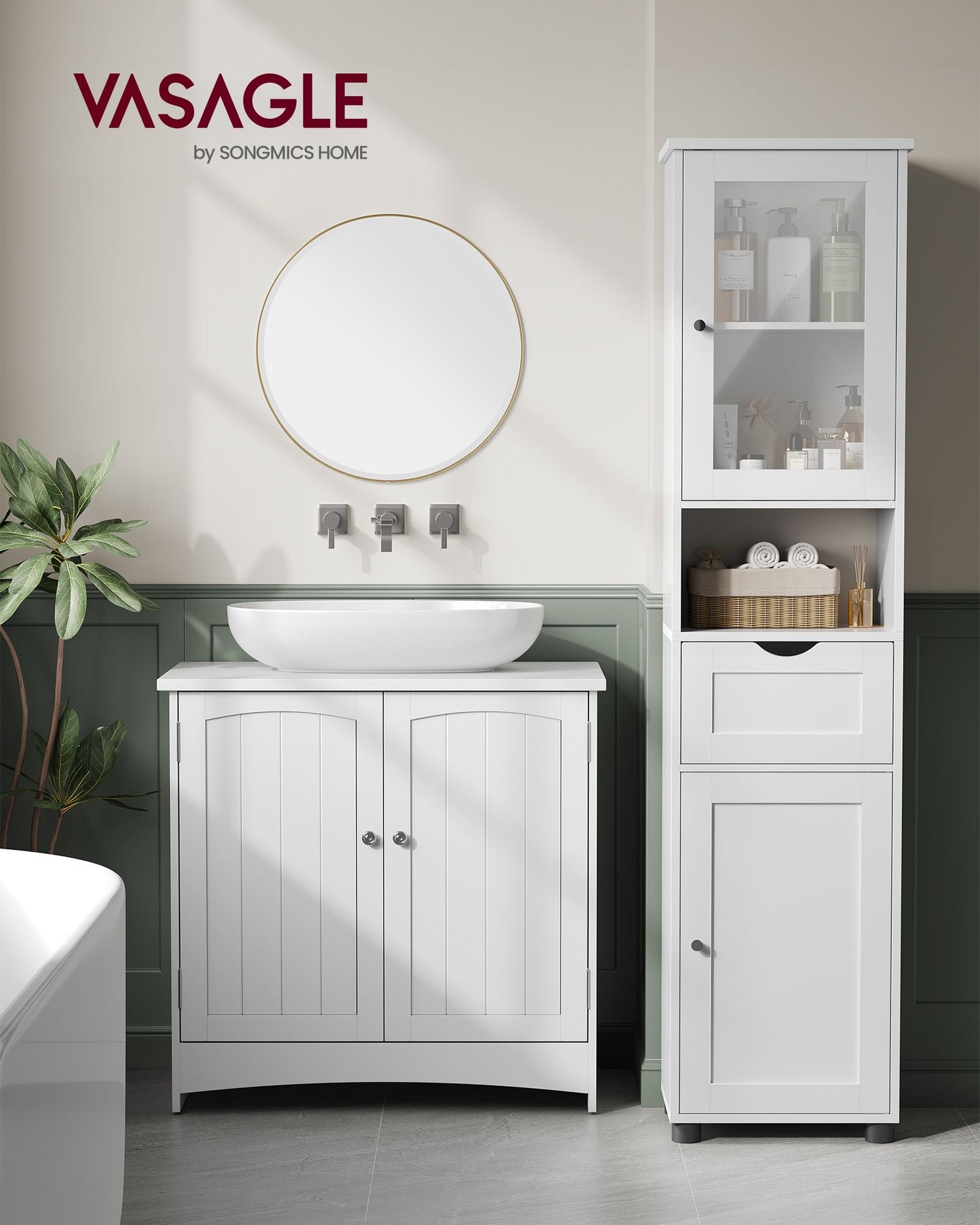 Mueble Baño Estrecho con Patas Blanco Nube-VASAGLE