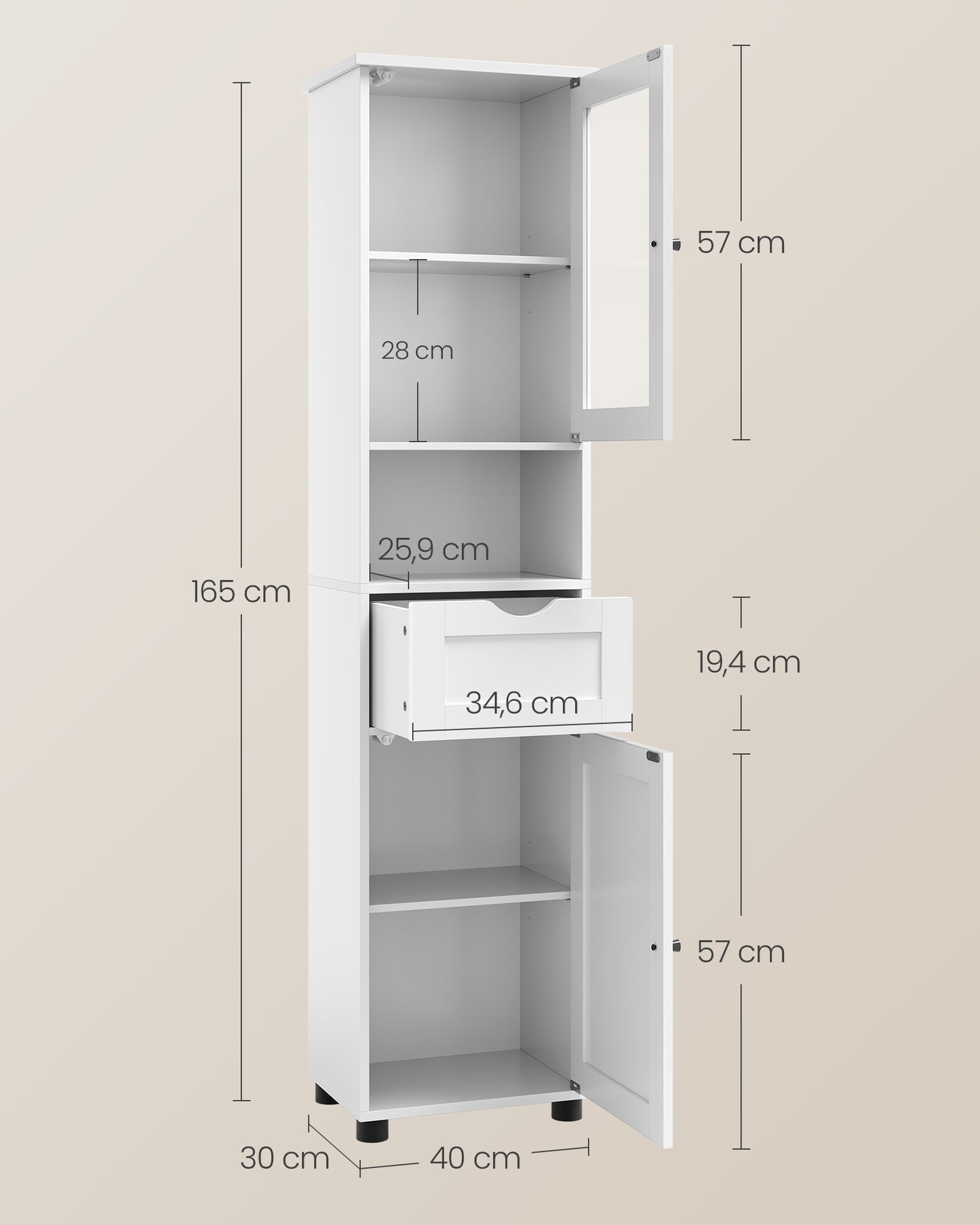 Mueble Baño Estrecho con Patas Blanco Nube-VASAGLE