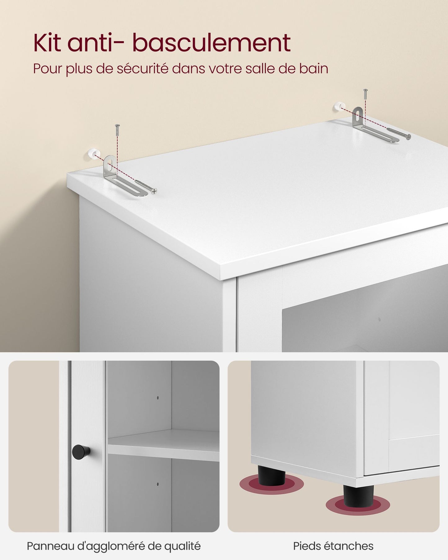 Mueble Baño Estrecho con Patas Blanco Nube-VASAGLE