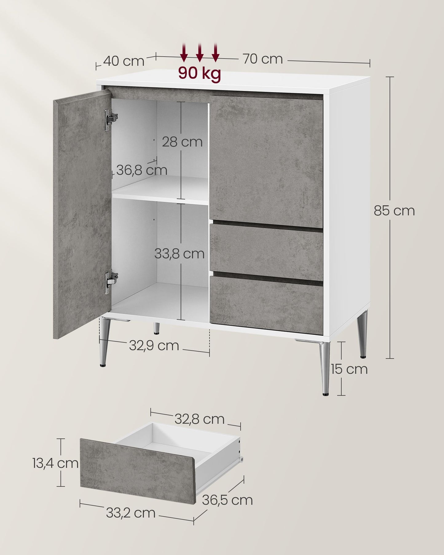 Armario de Almacenaje 40 x 70 x 85 cm Gris Cemento-VASAGLE