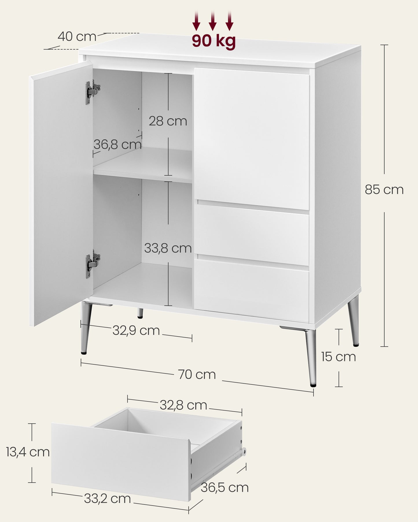 Armario de Almacenaje 40 x 70 x 85 cm Blanco Nube-VASAGLE