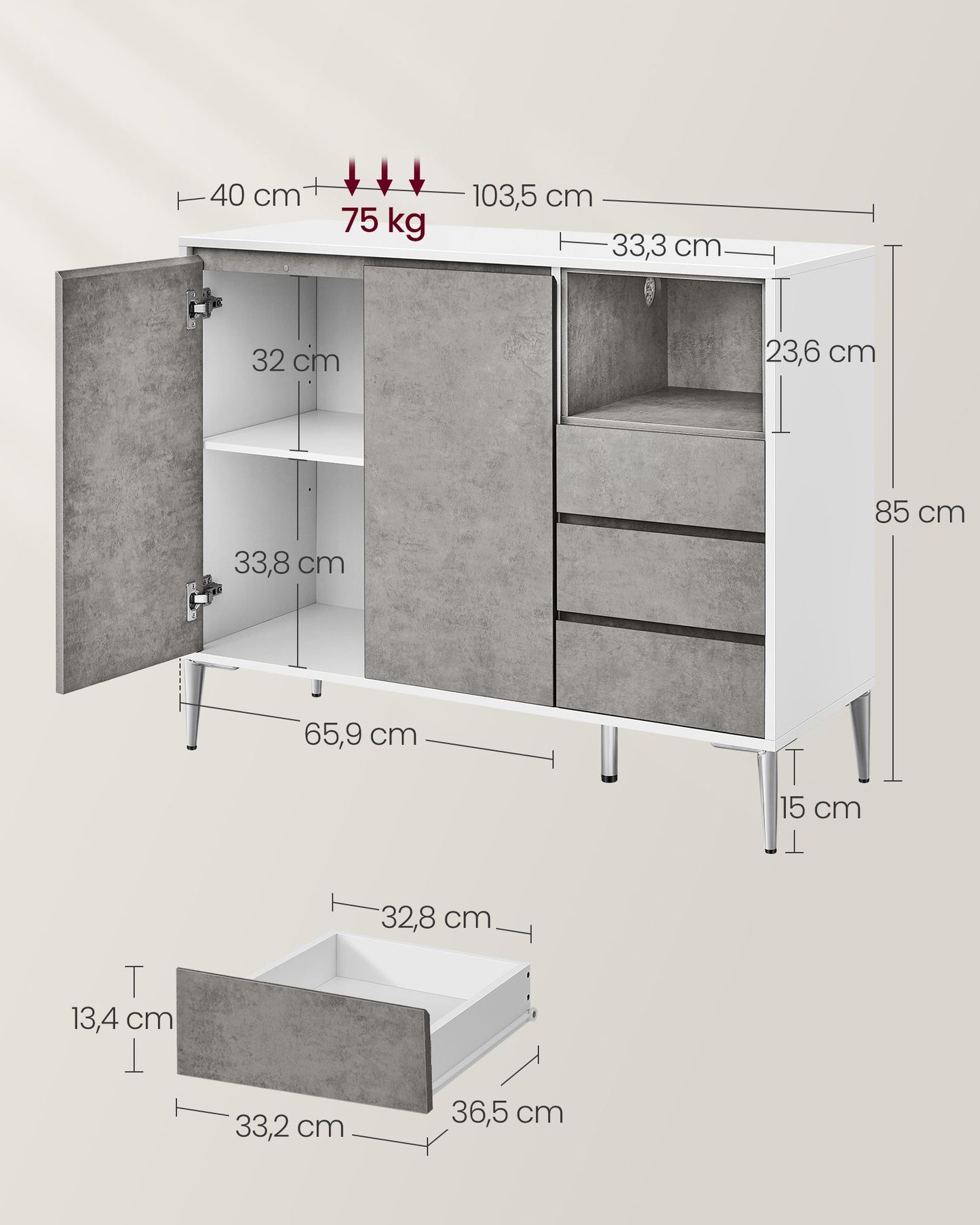 Armario de Almacenaje 40 x 103,5 x 85 cm Gris Cemento-VASAGLE