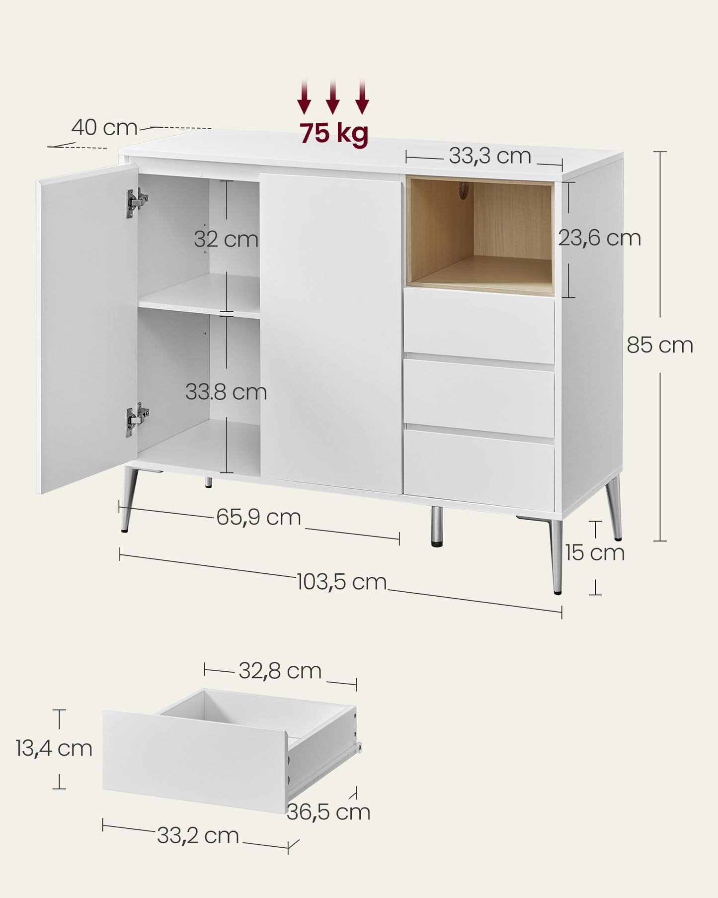 Armario de Almacenaje 40 x 103,5 x 85 cm Blanco Nube-VASAGLE