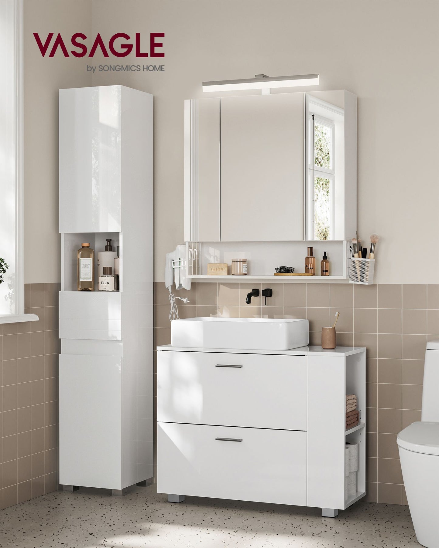 Mueble Bajo Lavabo con 2 Cajones Grandes Blanco Nube-VASAGLE