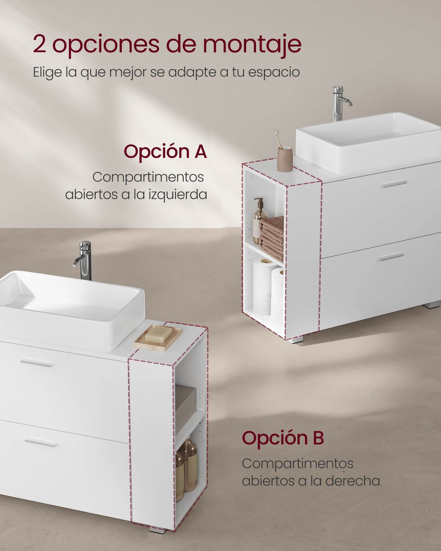 Mueble Bajo Lavabo con 2 Cajones Grandes Blanco Nube-VASAGLE