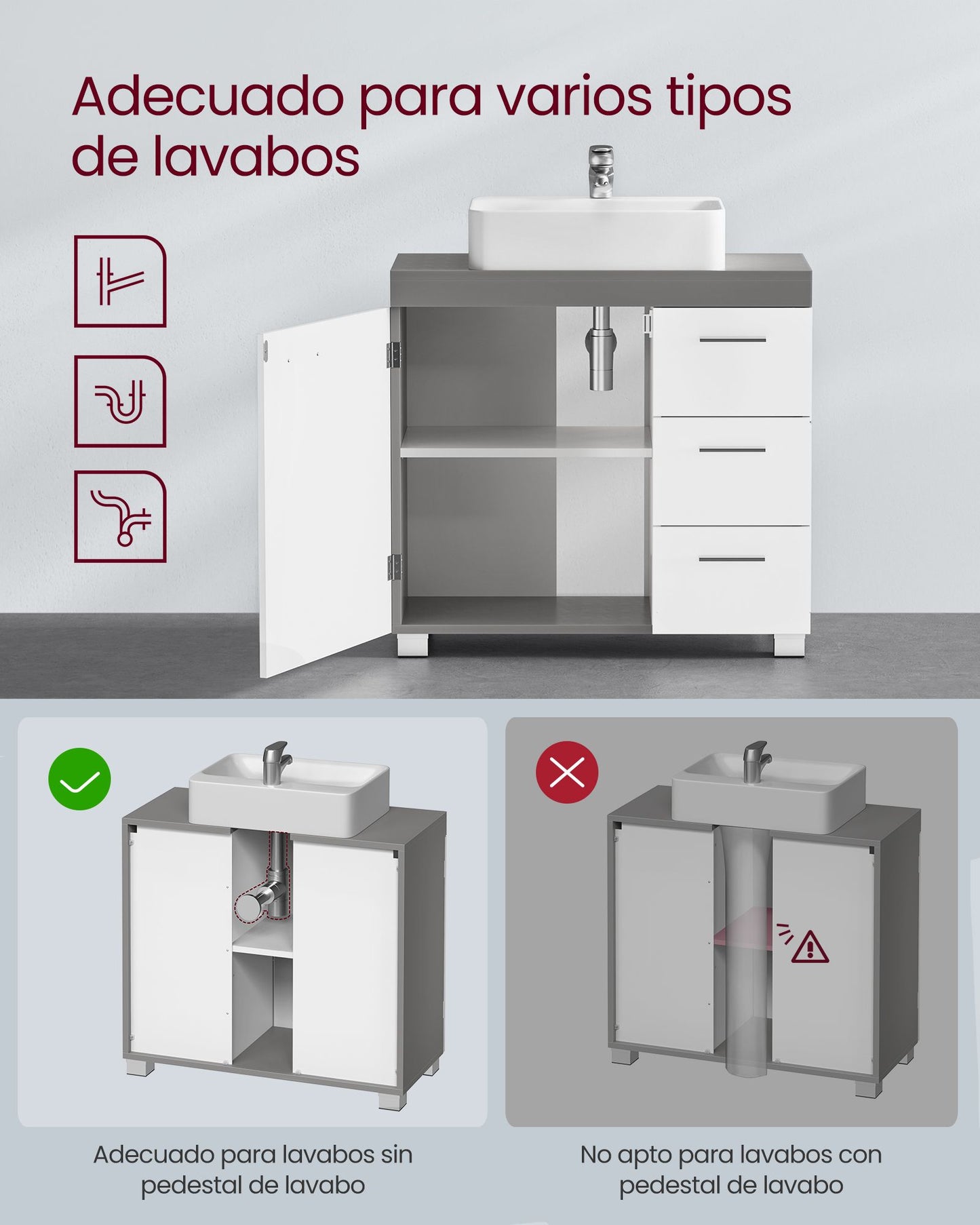 Mueble Bajo Lavabo, Armario de Baño-VASAGLE