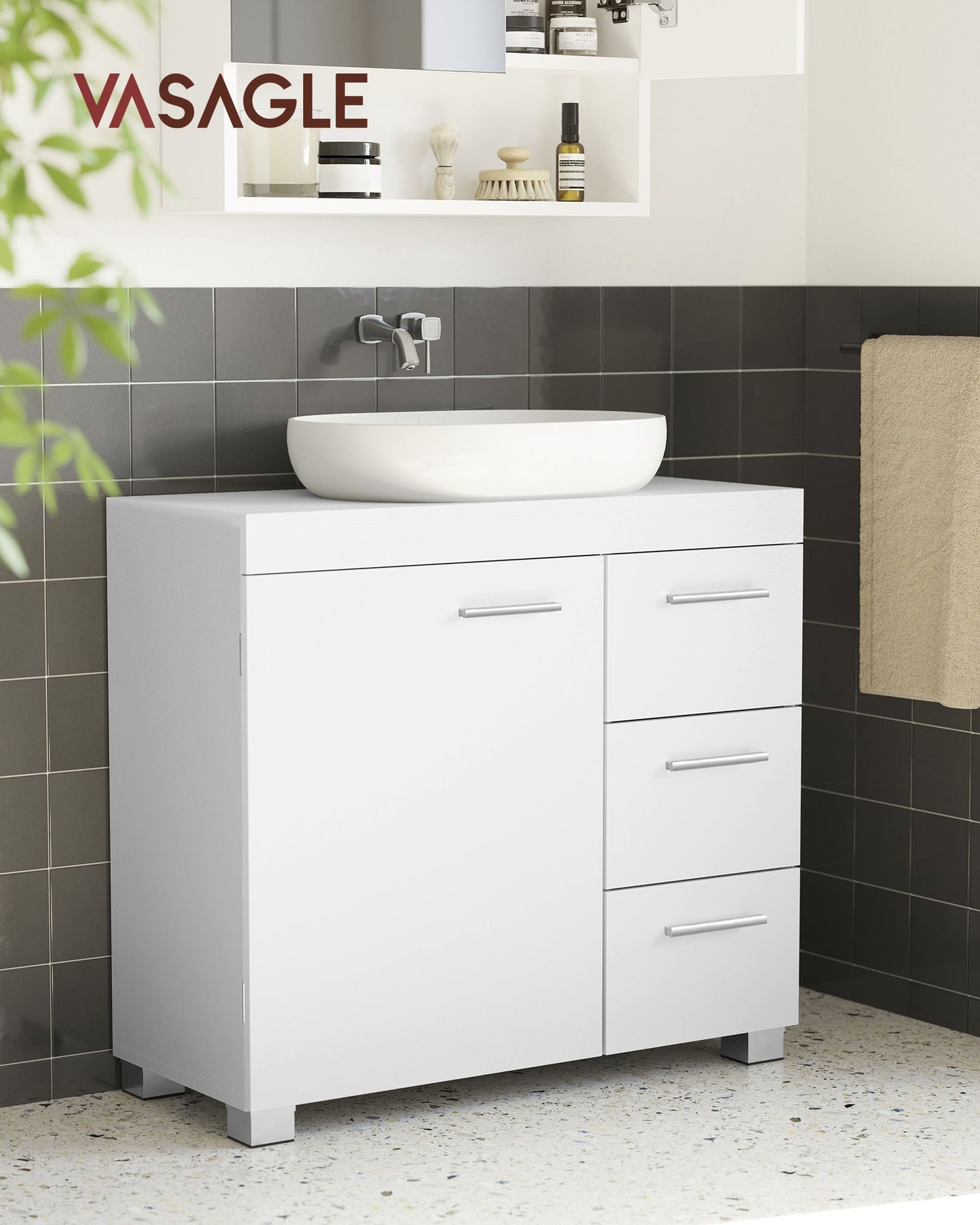 Mueble Bajo Lavabo Armario de Baño 30 x 70 x 64 cm Blanco Nube-VASAGLE