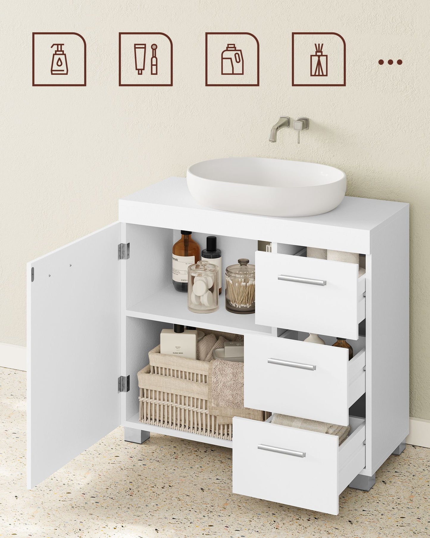 Mueble Bajo Lavabo Armario de Baño 30 x 70 x 64 cm Blanco Nube-VASAGLE