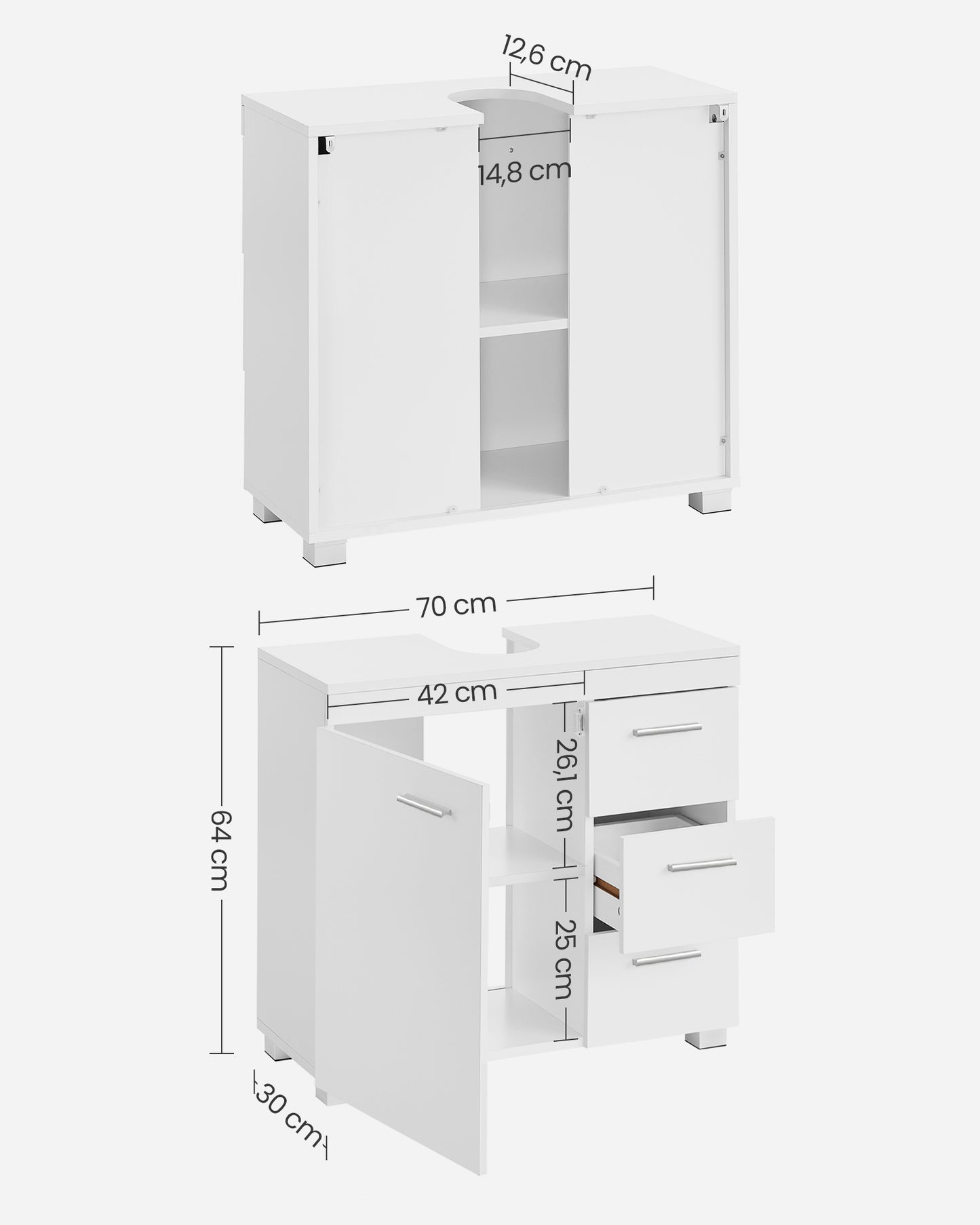 Mueble Bajo Lavabo Armario de Baño 30 x 70 x 64 cm Blanco Nube-VASAGLE