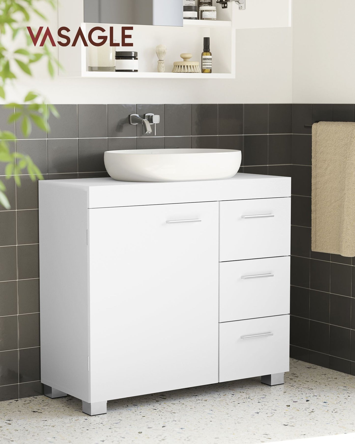 Mueble Bajo Lavabo Armario de Baño 30 x 70 x 64 cm Blanco Nube-VASAGLE