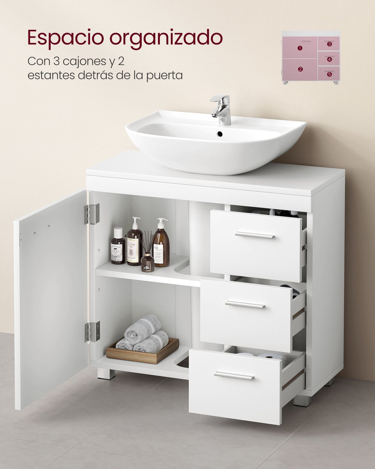 Mueble Bajo Lavabo Armario de Baño 30 x 70 x 64 cm Blanco Nube-VASAGLE