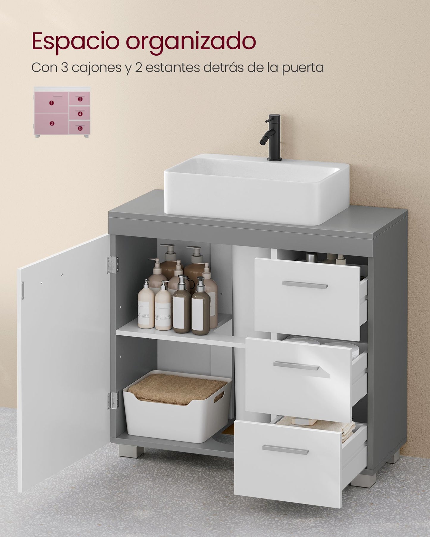 Mueble Bajo Lavabo 30 x 70 x 64 cm Blanco Nube y Gris Paloma-VASAGLE