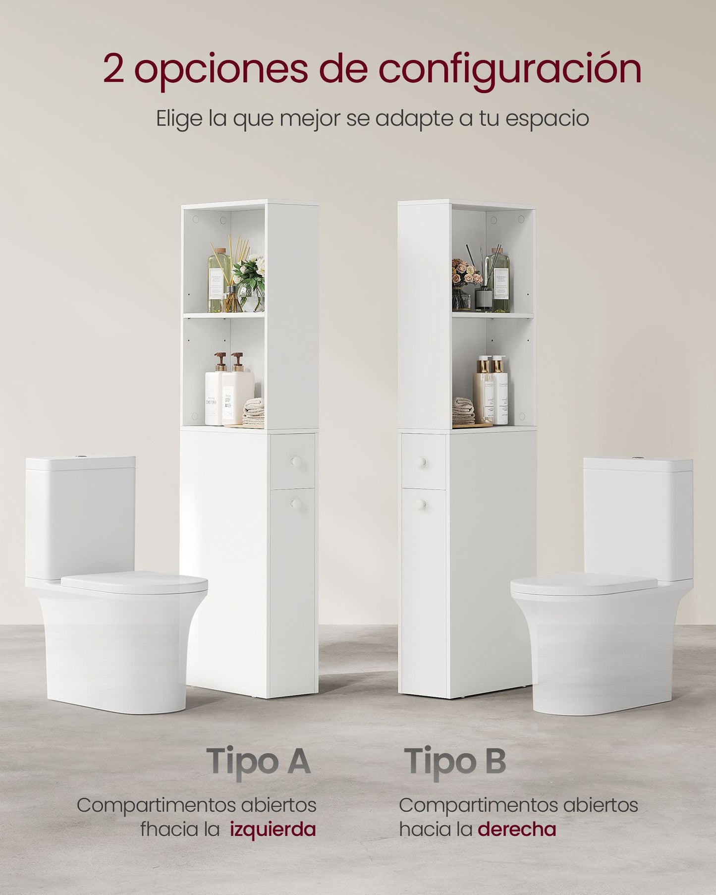 Armario de Baño Alto Moderno Blanco Clásico-VASAGLE