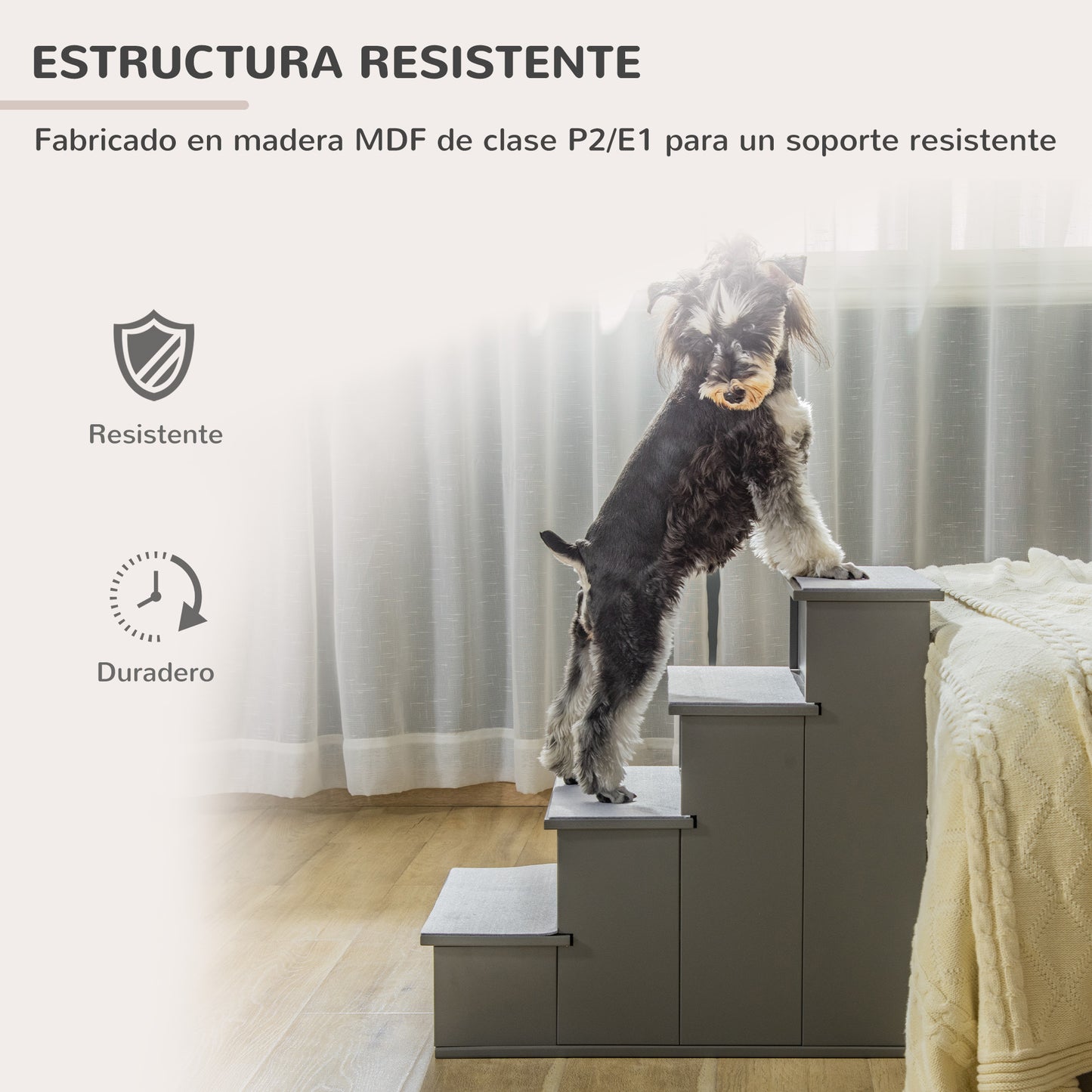 PawHut Escalera para Perros de 4 Peldaños Escalera para Mascotas Escalones para Perros Gatos con Acolchados Desmontables Carga 30 kg para Cama Sofá 40x59x54,2 cm Gris