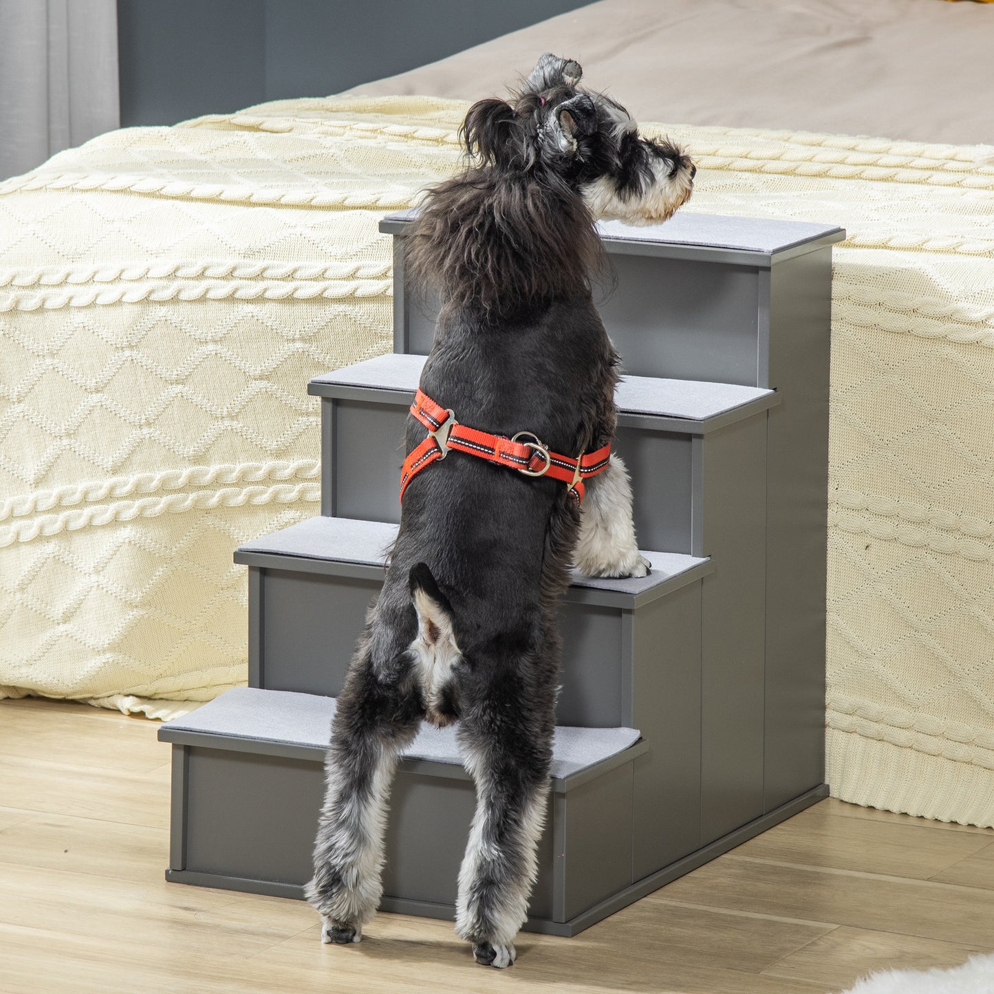 PawHut Escalera para Perros de 4 Peldaños Escalera para Mascotas Escalones para Perros Gatos con Acolchados Desmontables Carga 30 kg para Cama Sofá 40x59x54,2 cm Gris