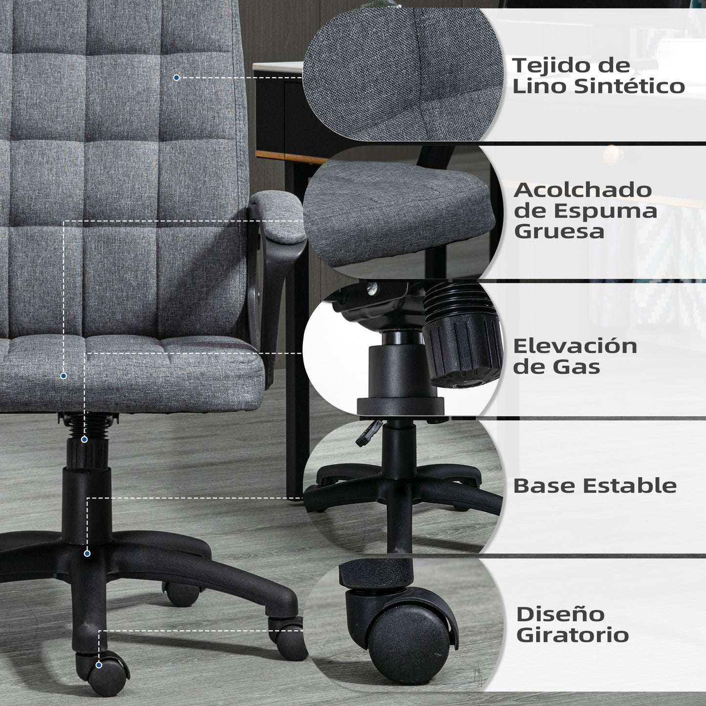 Vinsetto Silla de Oficina Silla de Escritorio Giratorio con Altura Ajustable y Reposabrazos Estilo Moderno Carga 120 kg para Estudio 59x63x96-105,5 cm Gris Oscuro