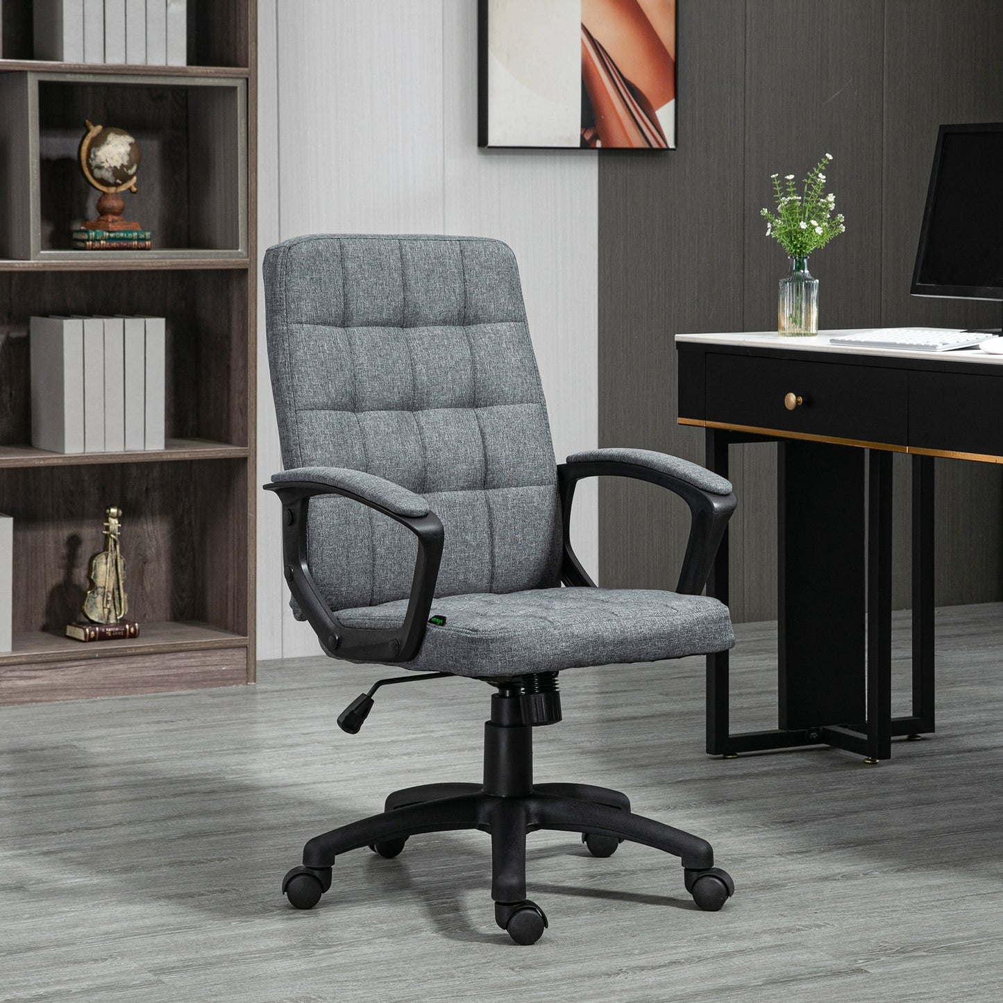 Vinsetto Silla de Oficina Silla de Escritorio Giratorio con Altura Ajustable y Reposabrazos Estilo Moderno Carga 120 kg para Estudio 59x63x96-105,5 cm Gris Oscuro