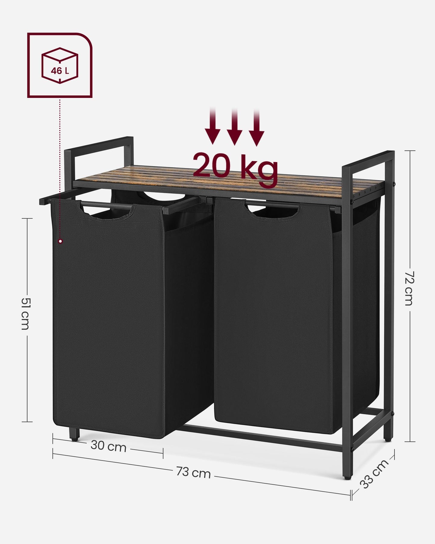 Cesto para Ropa Sucia 73 x 33 x 72 cm-VASAGLE