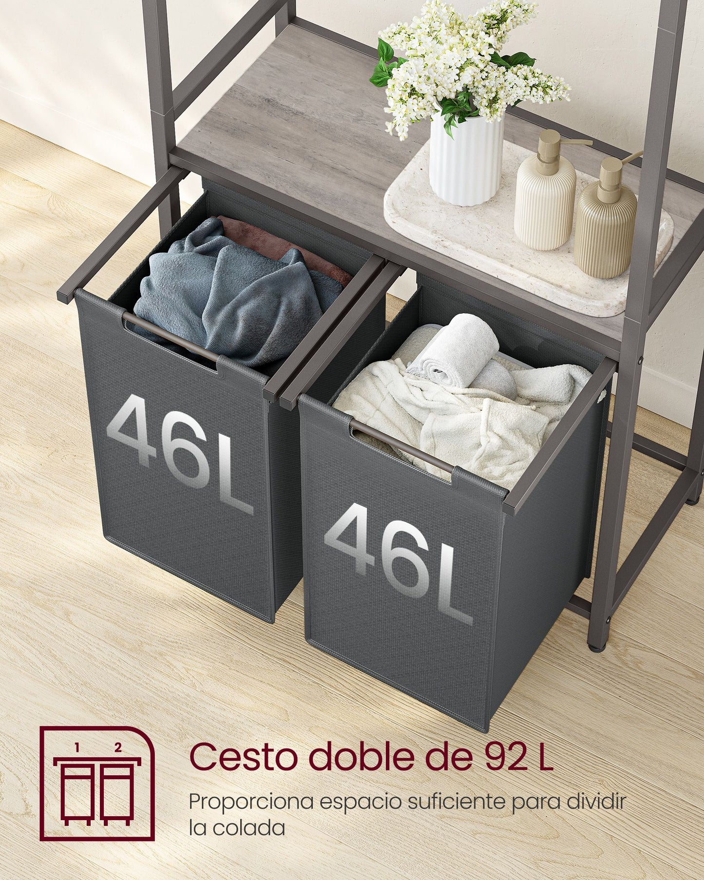 Cesto Doble para Ropa Sucia 2 x 46 L-VASAGLE