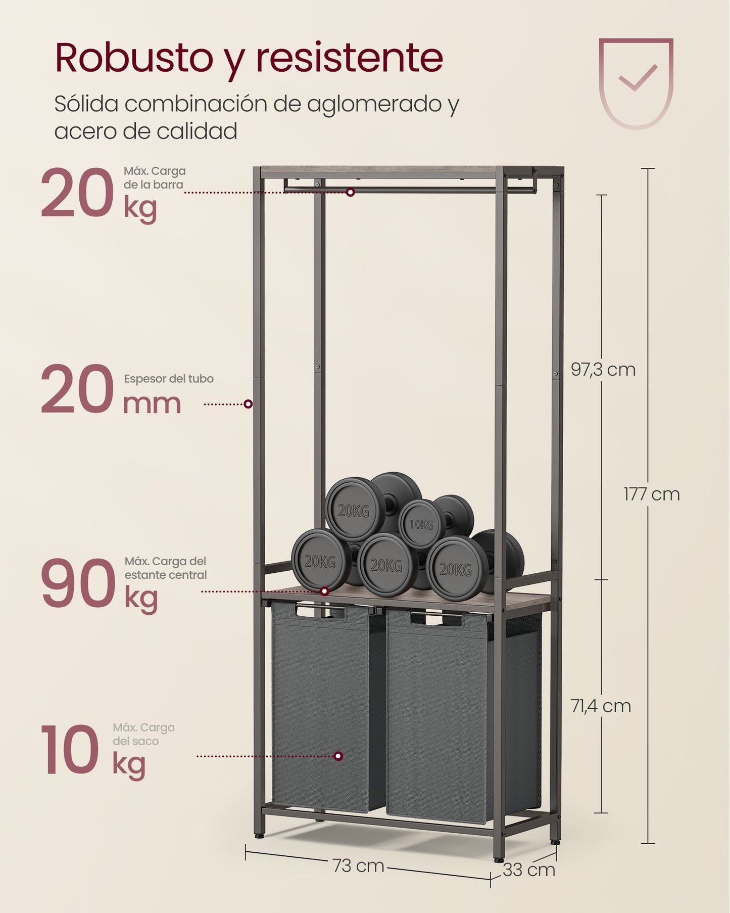 Cesto Doble para Ropa Sucia 2 x 46 L-VASAGLE