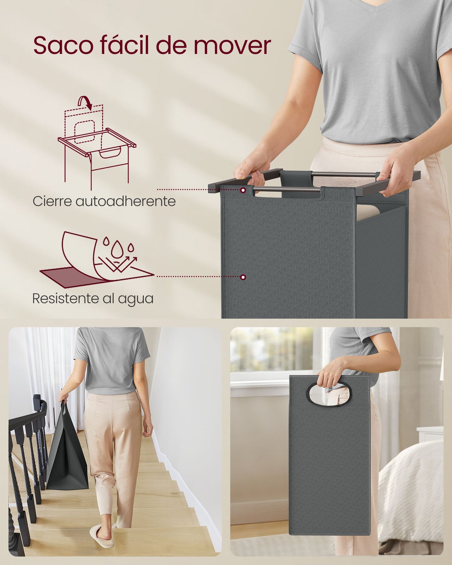 Cesto Doble para Ropa Sucia 2 x 46 L-VASAGLE