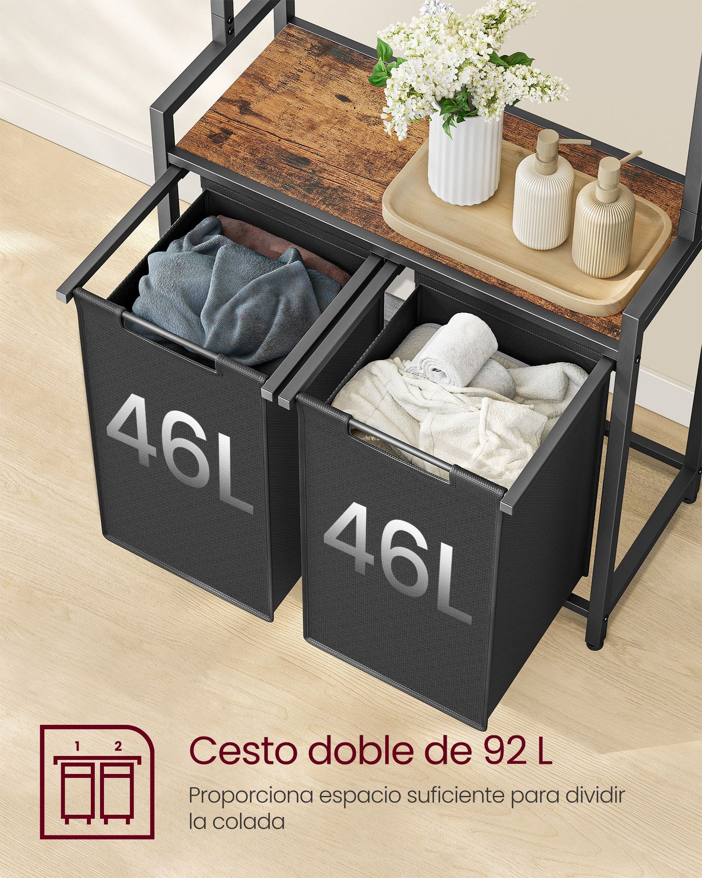 Cesto Doble para Ropa Sucia 2 x 46 L-VASAGLE