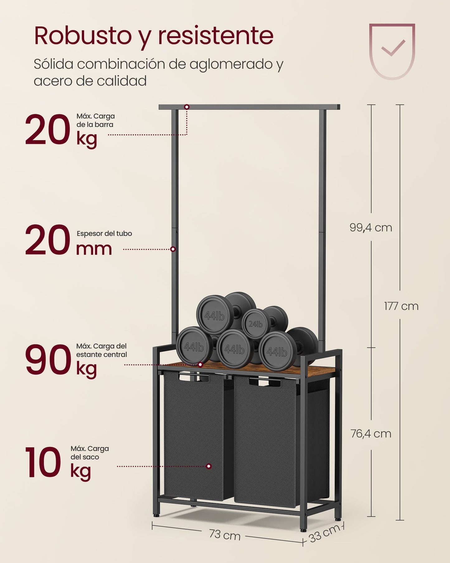 Cesto Doble para Ropa Sucia 2 x 46 L-VASAGLE