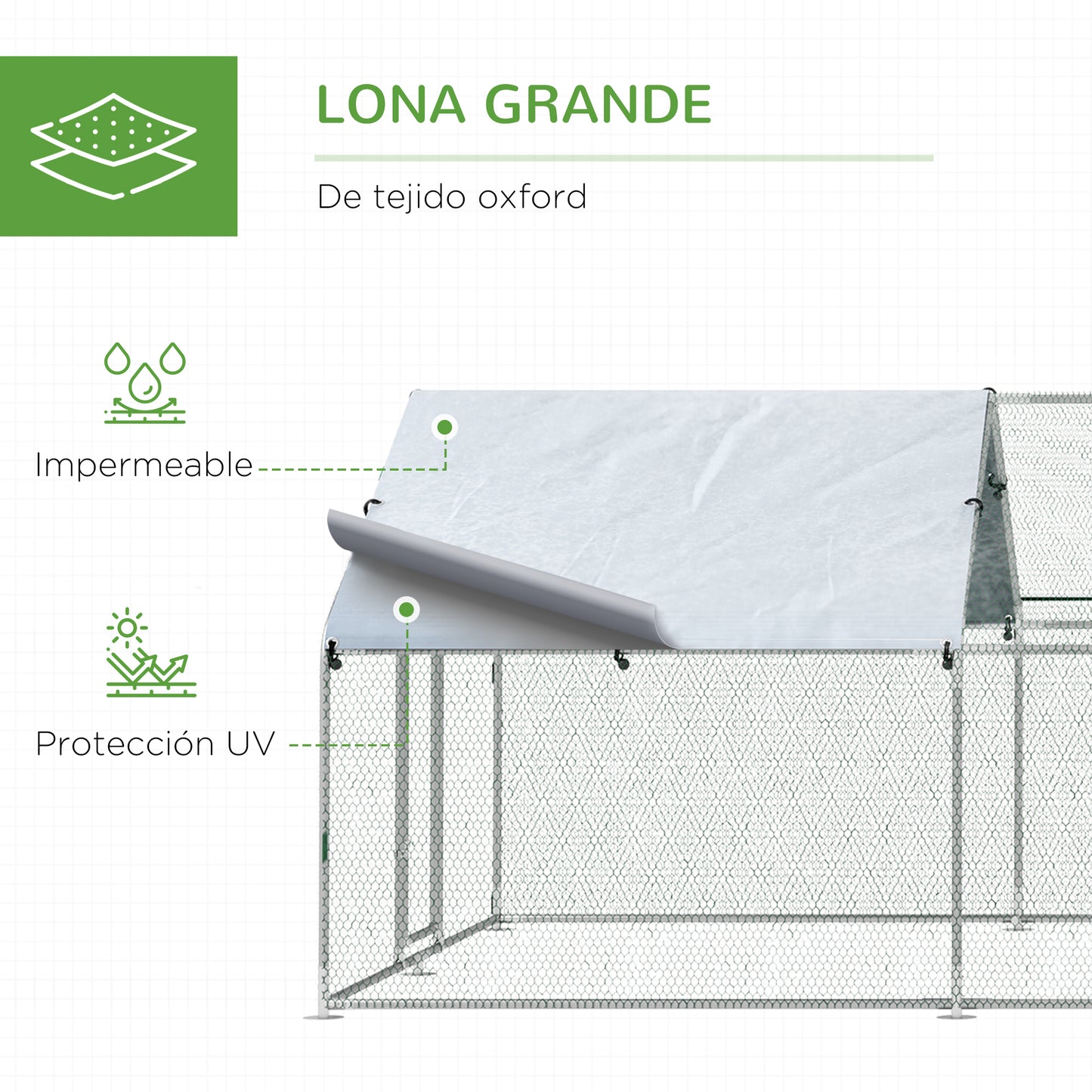 PawHut Conjunto de 1 Gallinero de Madera con Bandeja Extraíble y Perchas 147x93,5x89,5 cm y 1 Gallinero para Exterior Grande de Metal Galvanizado 3x6x2 m