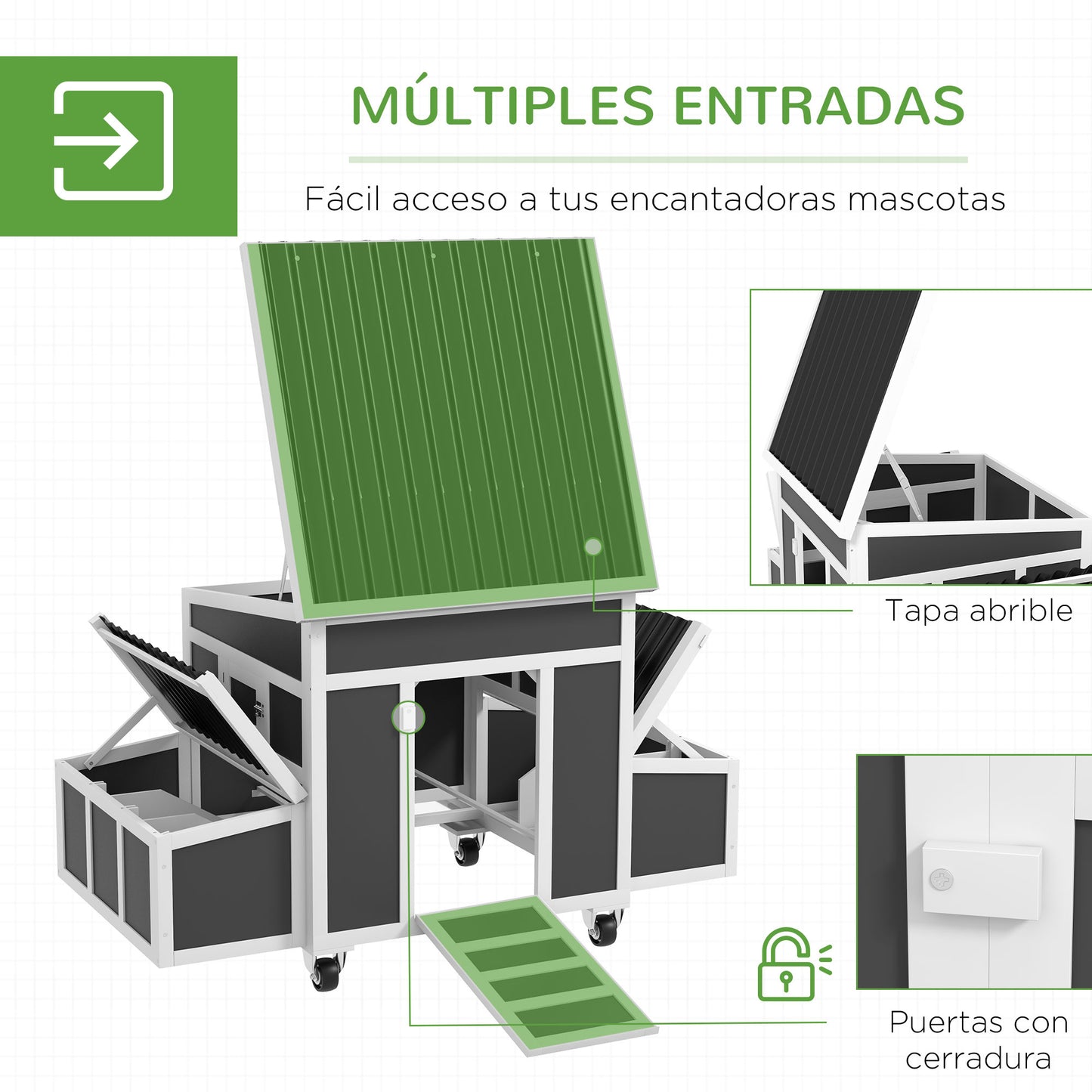 PawHut Conjunto de 1 Gallinero de Madera con Bandeja Extraíble y Perchas 147x93,5x89,5 cm y 1 Gallinero para Exterior Grande de Metal Galvanizado 3x6x2 m