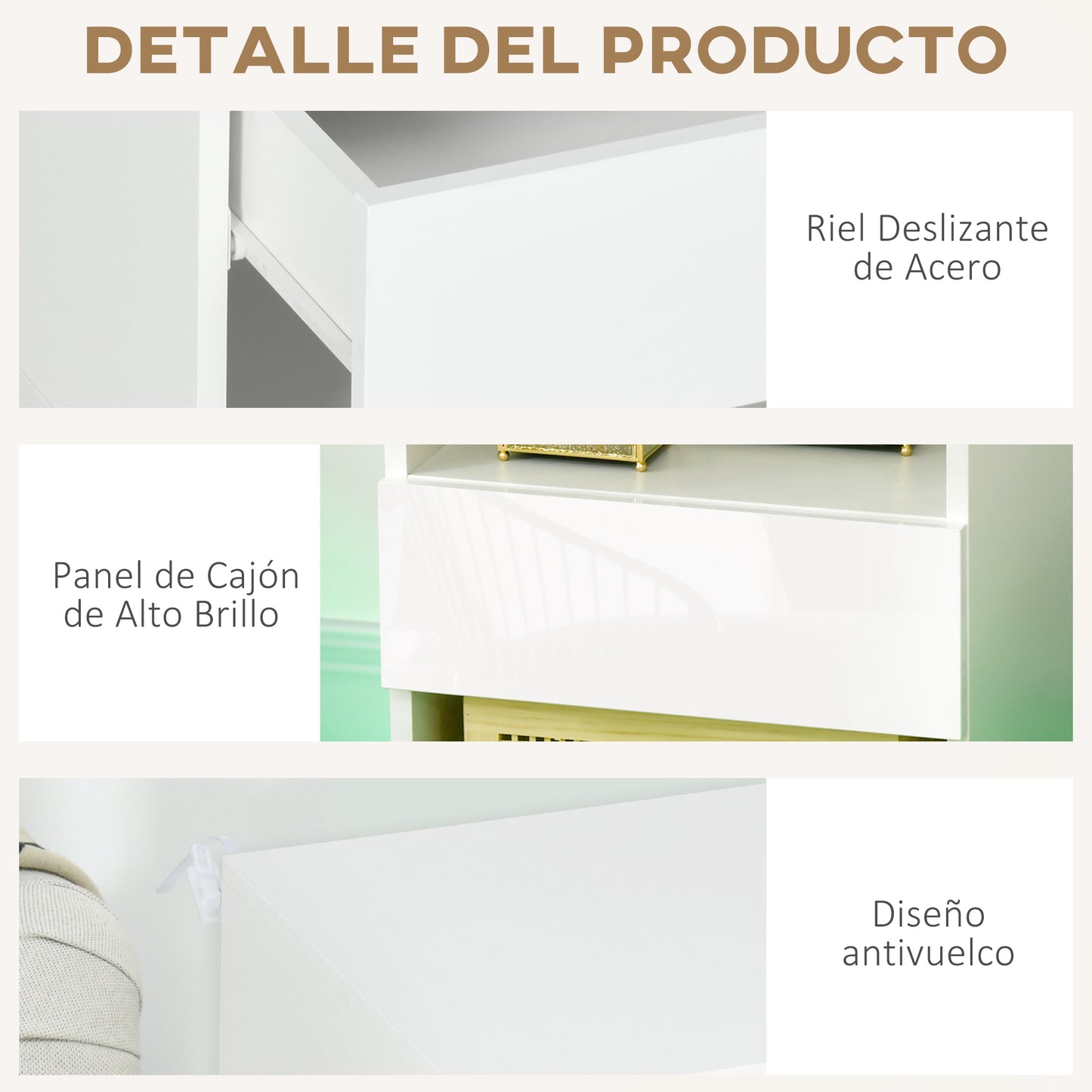 HOMCOM Mesita de Noche Moderna con Luz LED Mesilla de Noche con Mando a Distancia Cajón de Alto Brillo y 2 Estantes para Salón Dormitorio 40x40x55 cm Blanco