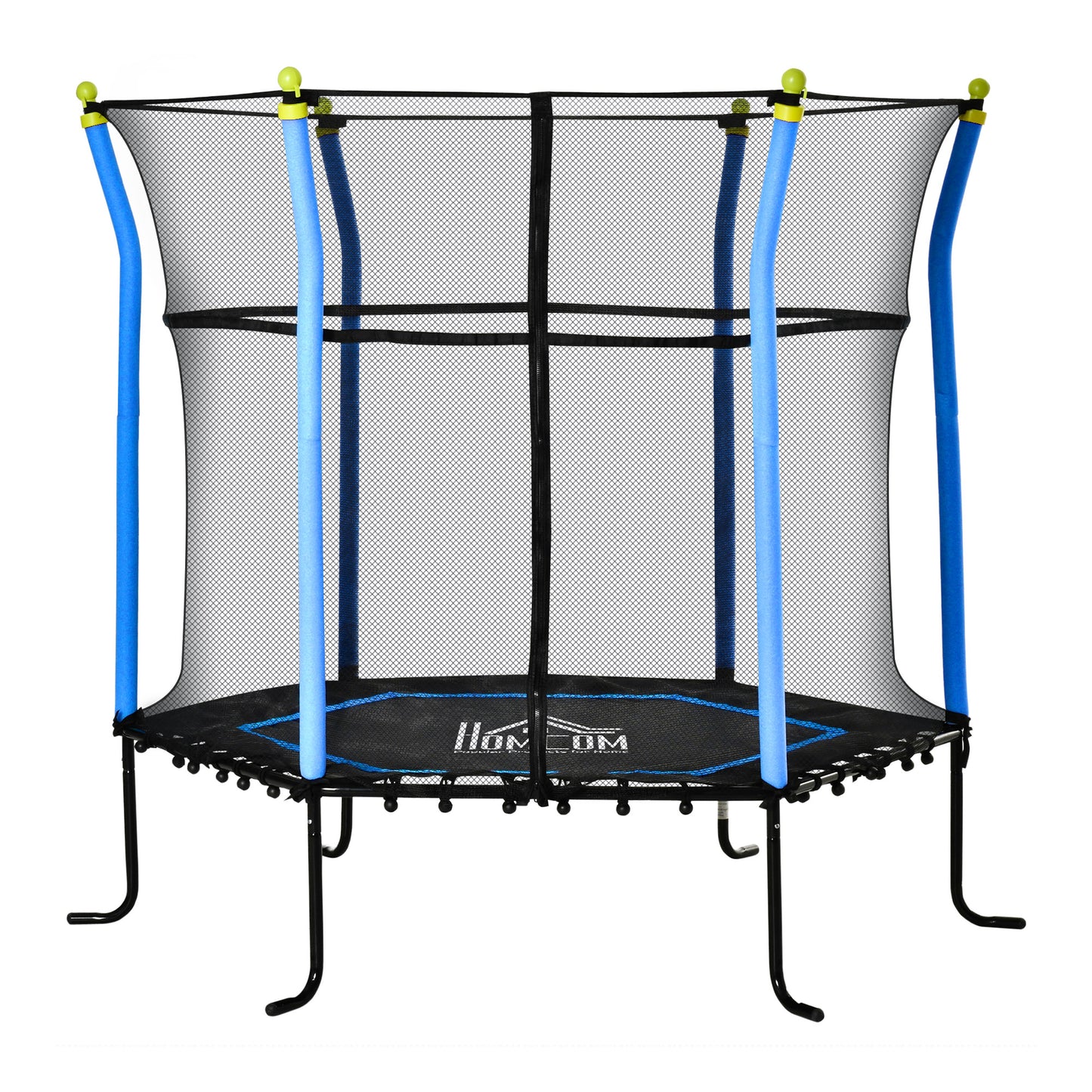 HOMCOM Cama Elástica Infantil de Jardín Ø160x163,5 cm Trampolín para Niños de +3 Años con Red de Seguridad Acero para Interior Exterior Carga 50 kg Negro y Azul