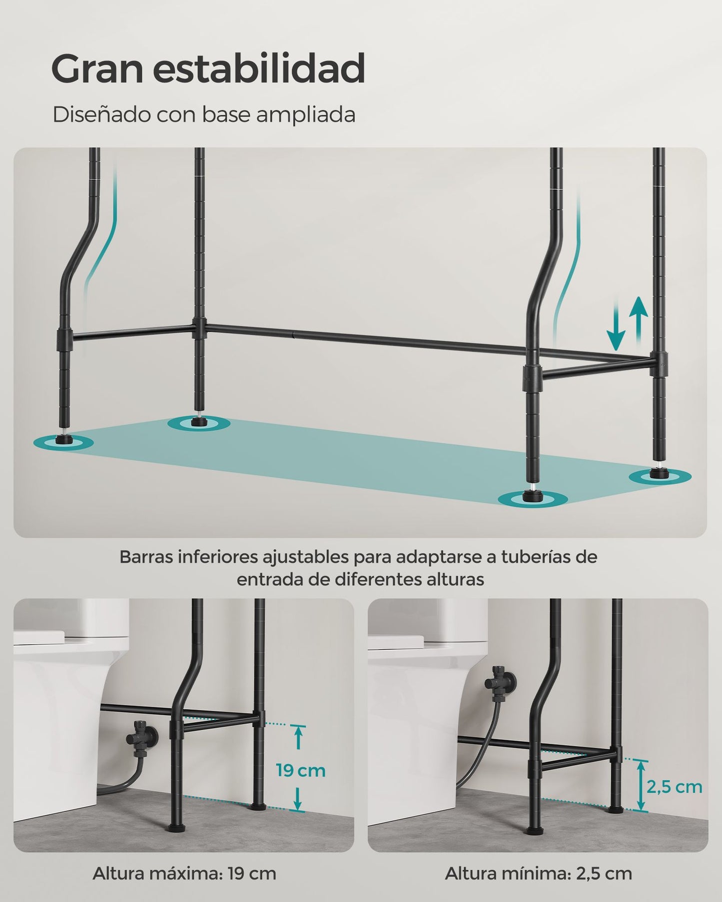 Estantería de Inodoro de 4 Estantes Negro-SONGMICS