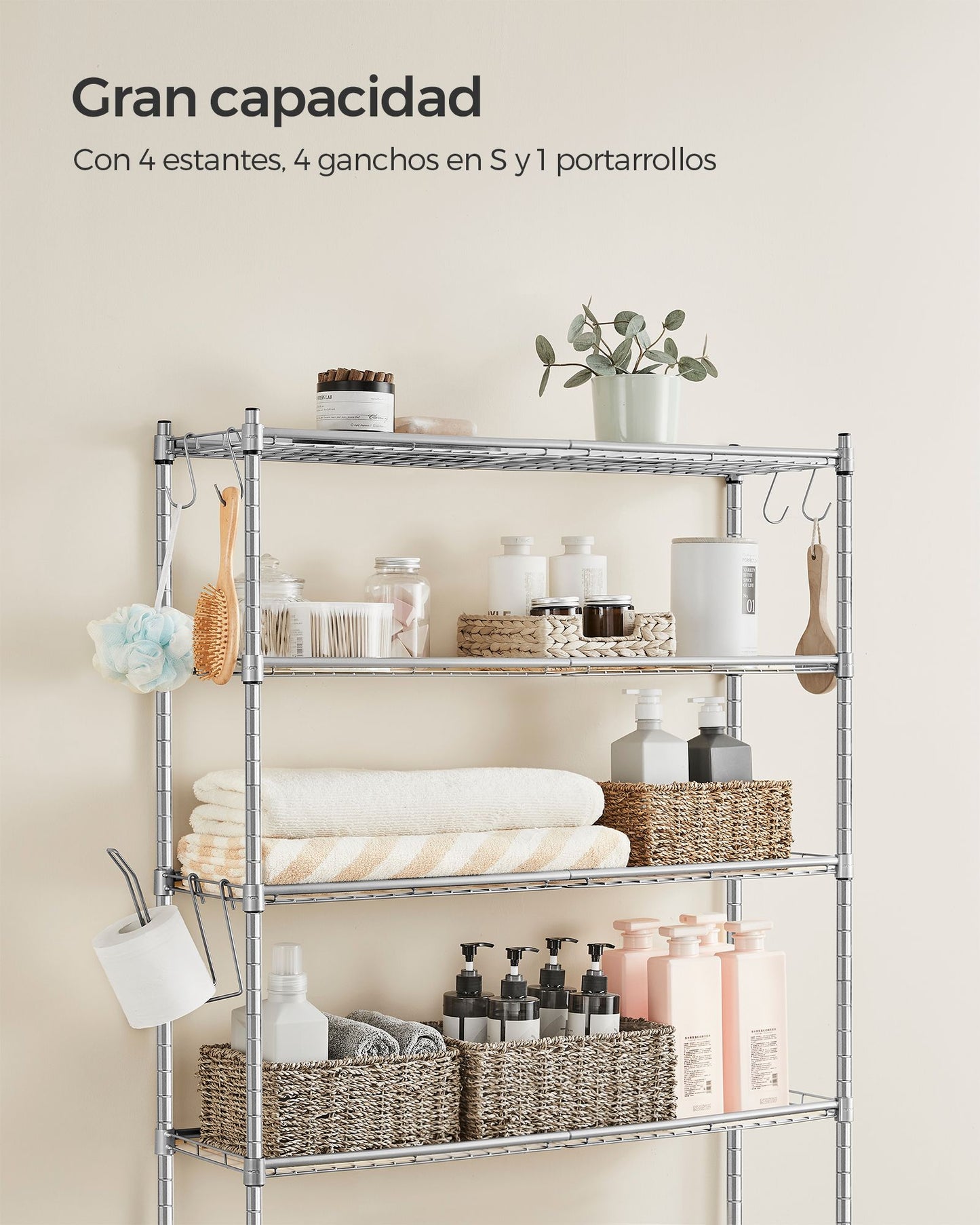 Estantería de Inodoro de 4 Estantes Gris Paloma-SONGMICS