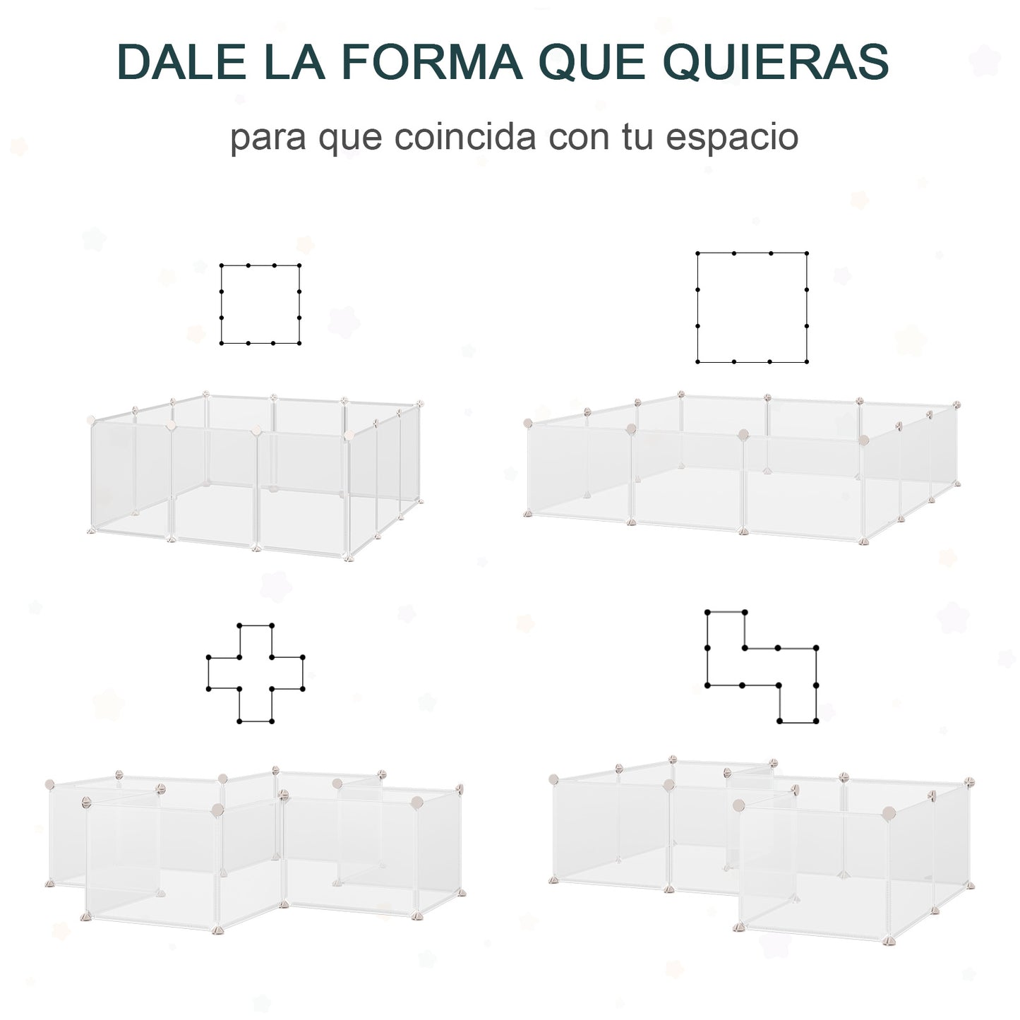 PawHut Valla para Animales Pequeños Jaula Modular con 12 Paneles 24 Conectores para Conejos Cobayas y Cachorros 105x105x45 cm Blanco