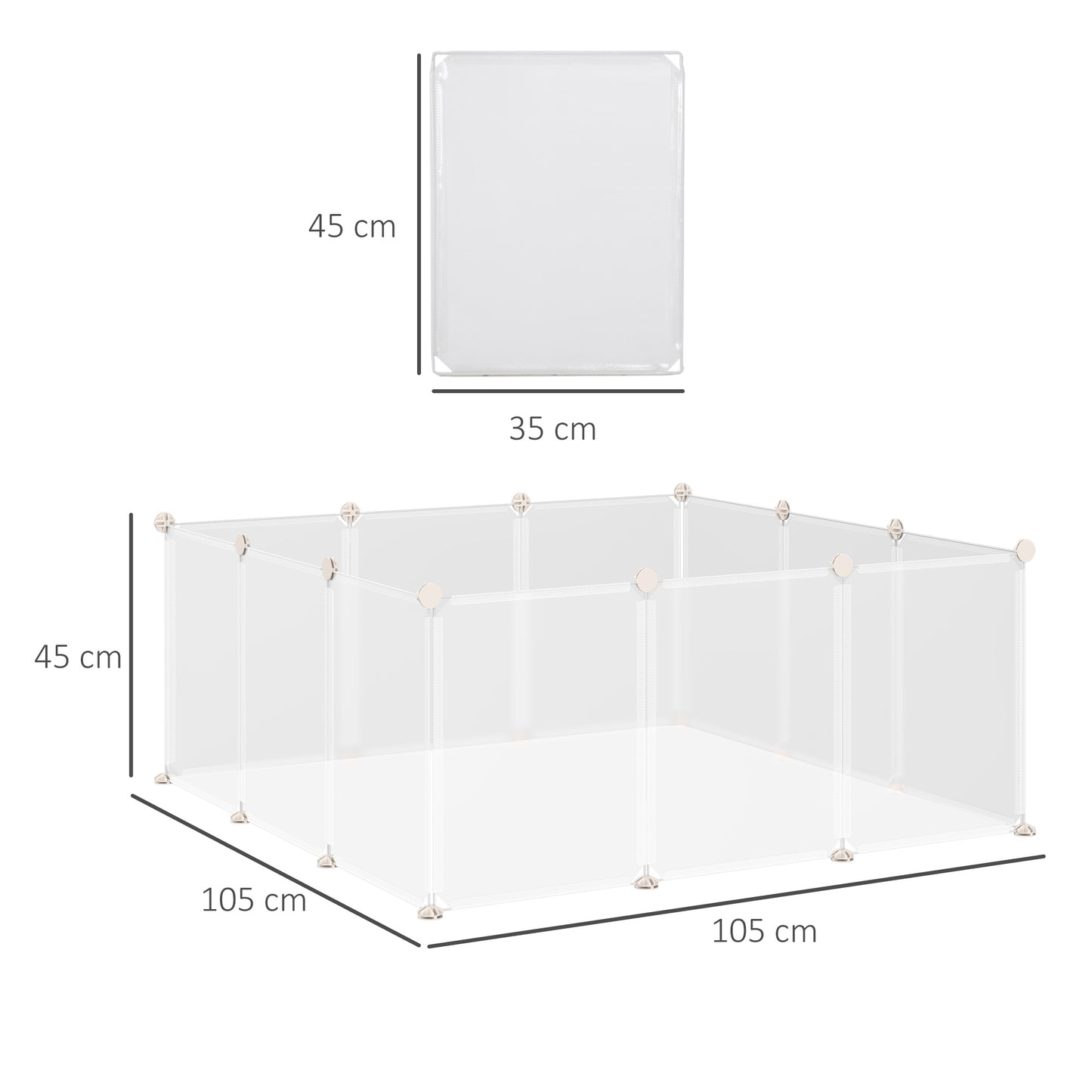 PawHut Valla para Animales Pequeños Jaula Modular con 12 Paneles 24 Conectores para Conejos Cobayas y Cachorros 105x105x45 cm Blanco