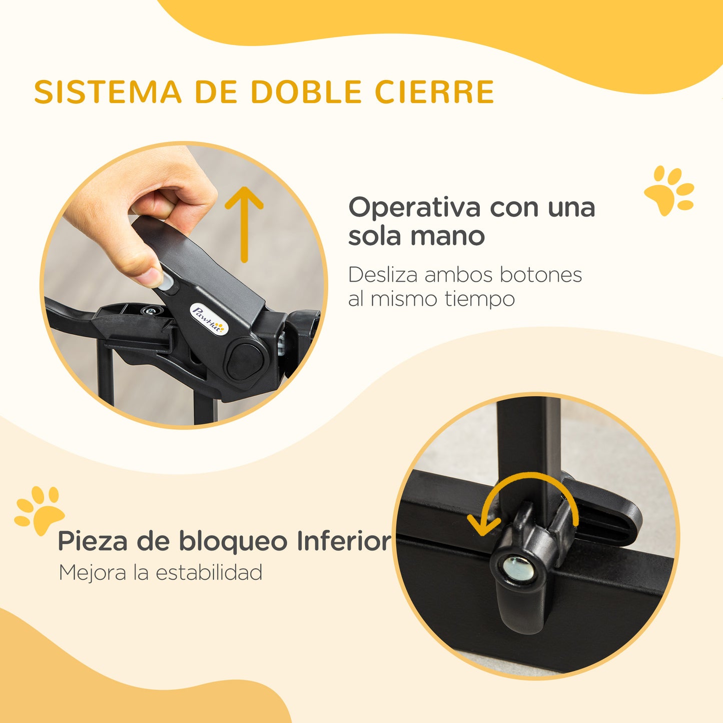 PawHut Barrera de Seguridad para Perros Barrera para Mascotas Extensible con Puerta Pequeño Cierre Automático y Sistema de Doble Bloqueo para Puerta Pasillo Escalera 74-80x76,2 cm Negro