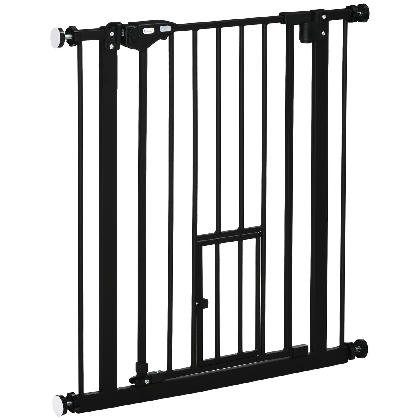 PawHut Barrera de Seguridad para Perros Barrera para Mascotas Extensible con Puerta Pequeño Cierre Automático y Sistema de Doble Bloqueo para Puerta Pasillo Escalera 74-80x76,2 cm Negro